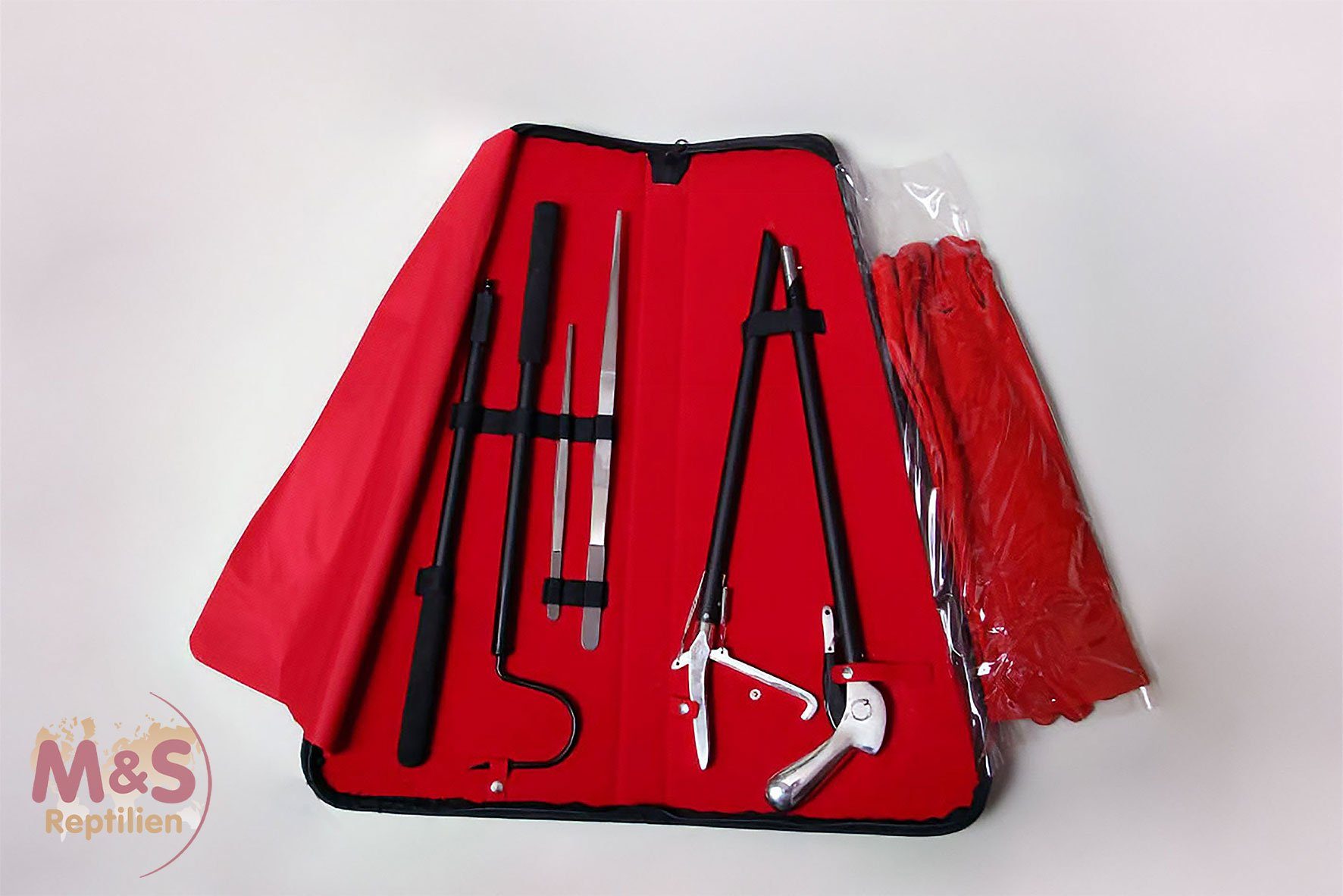 M&S Reptilien Terrarium Instrumenten SET (Haken, Zange, Pinzetten, Handschuhe)