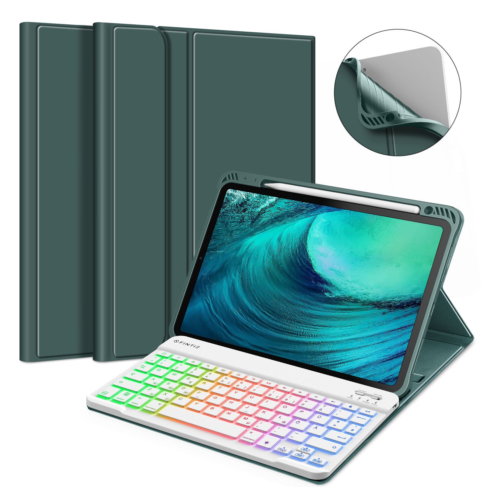 Fintie Tablet-Hülle für iPad Air 11'' M4/M3/M2(2026/2025/2024), iPad Air 5/4 Gen 2022/2020 10.9 Zoll, Keyboard mit DIY Hintergrundbeleuchtung, Deutsches QWERTZ Layout