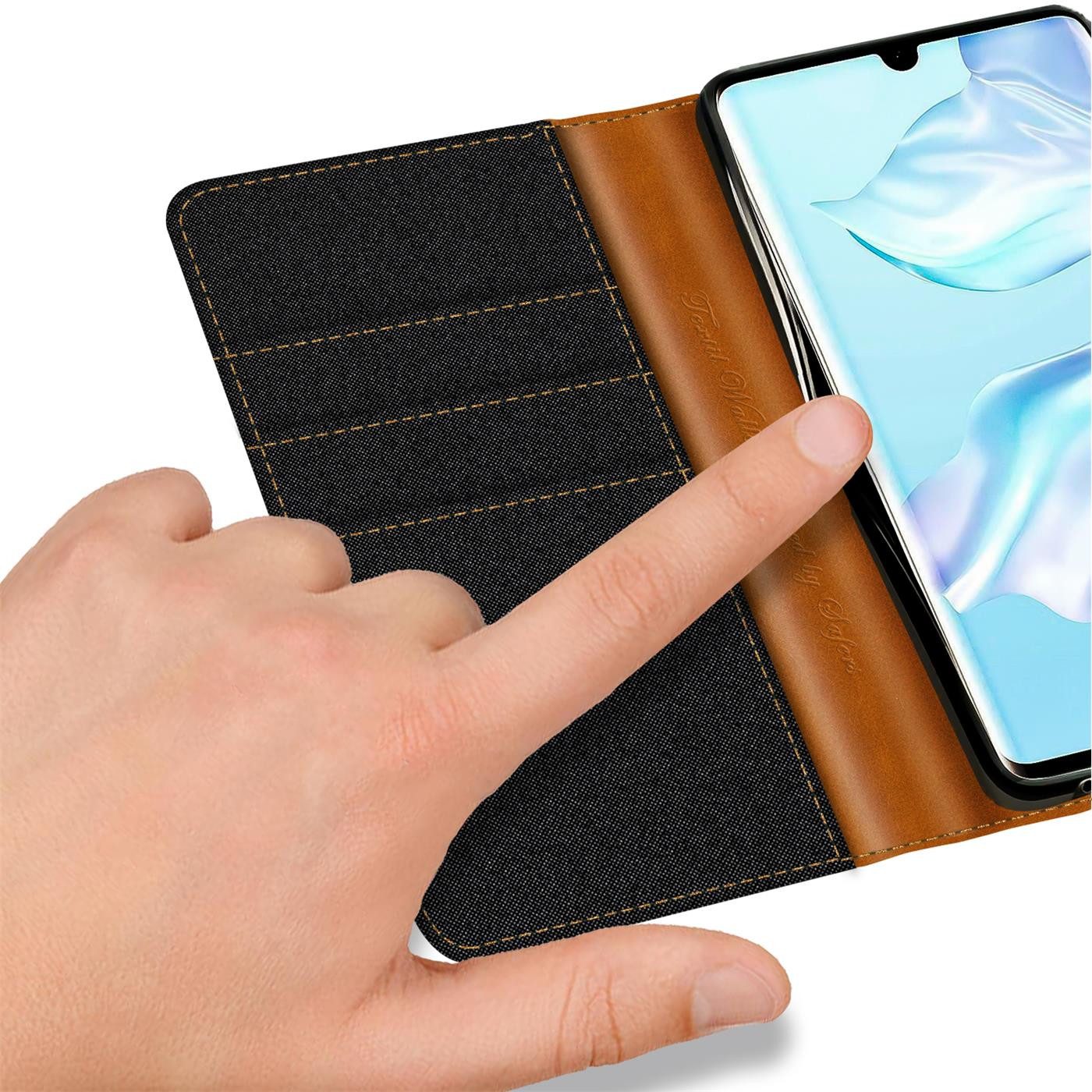 CoolGadget Handyhülle Denim Schutzhülle Flip Case für Huawei P30 Pro 6,5 Zoll, Book Cover Handy Tasche Hülle für P30 Pro New Edition Klapphülle