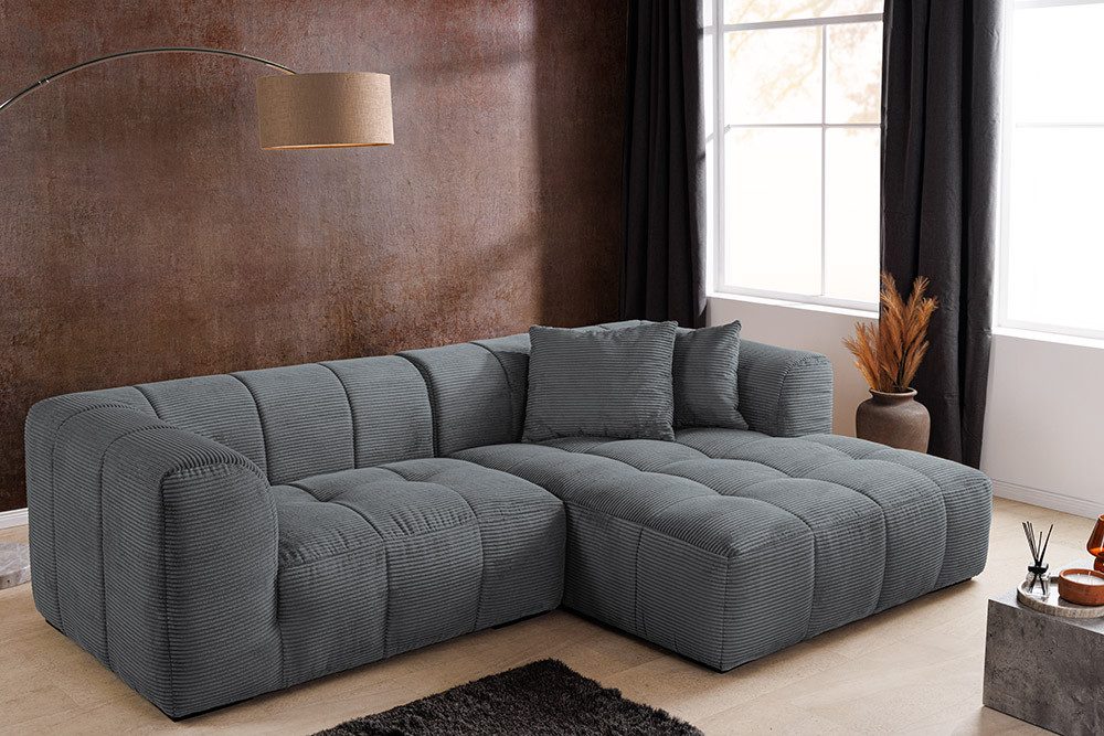 riess-ambiente Ecksofa ZERO GRAVITY 240cm dunkelgrau · 3-Sitzer Couch in L-Form mit Cordbezug, Einzelartikel 1 Teile, inkl. Kissen · Nosagfederung · Rundum Bezug · Ottomane rechts · Modern