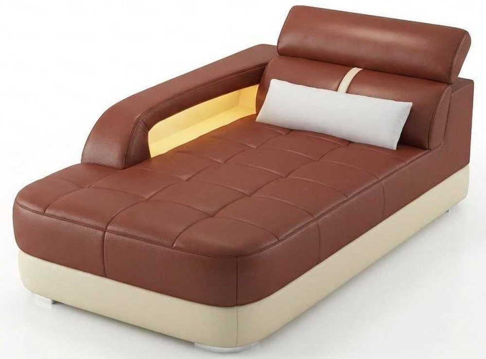 Xlmoebel Chaiselongue Moderne Braune Chaiselongue Holz Relaxliege Wohnzimmer Lounge Luxus, Chaiselongue 1 Teile, LED-Beleuchtung