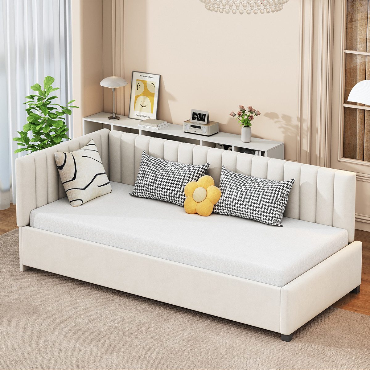XDeer Schlafsofa Polsterbett mit Lattenrost Hautfreundlicher Samtstoff, Multifunktionsbett Schlafsofa 90*200cm