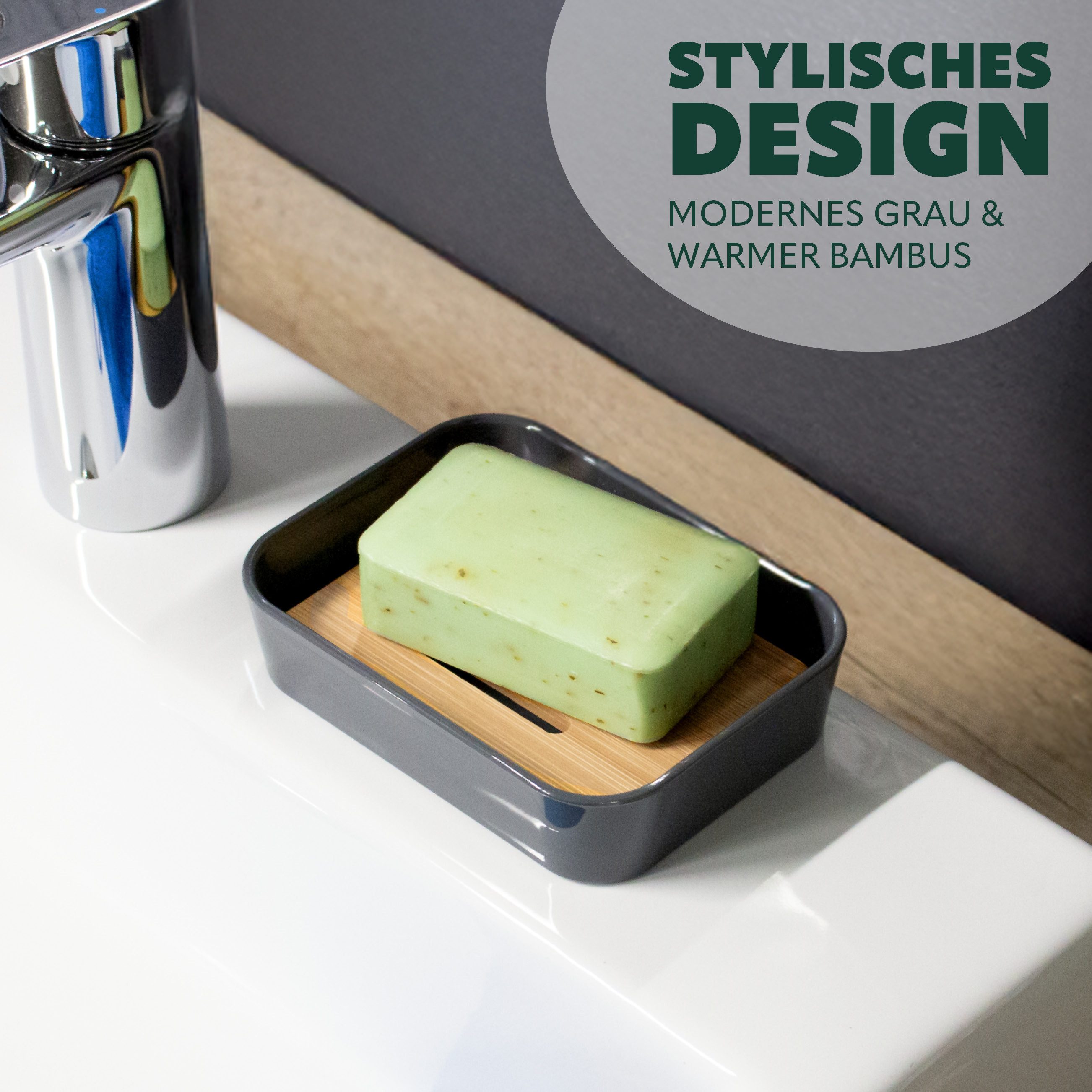 bremermann Seifenschale Seifenschale CALVI aus Bambus und Kunststoff, grau günstig online kaufen