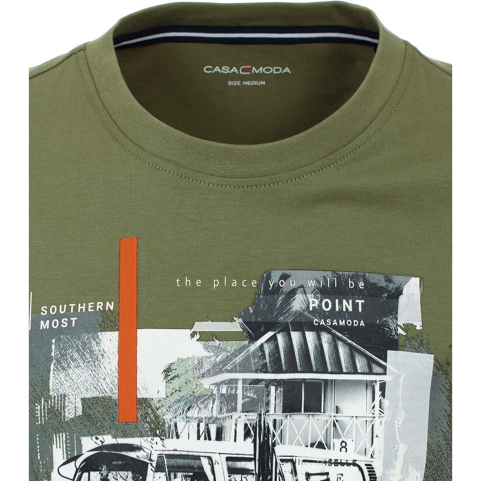 Rundhalsshirt olivgrün Florida-Print CASAMODA Herren T-Shirt Große CasaModa Größen