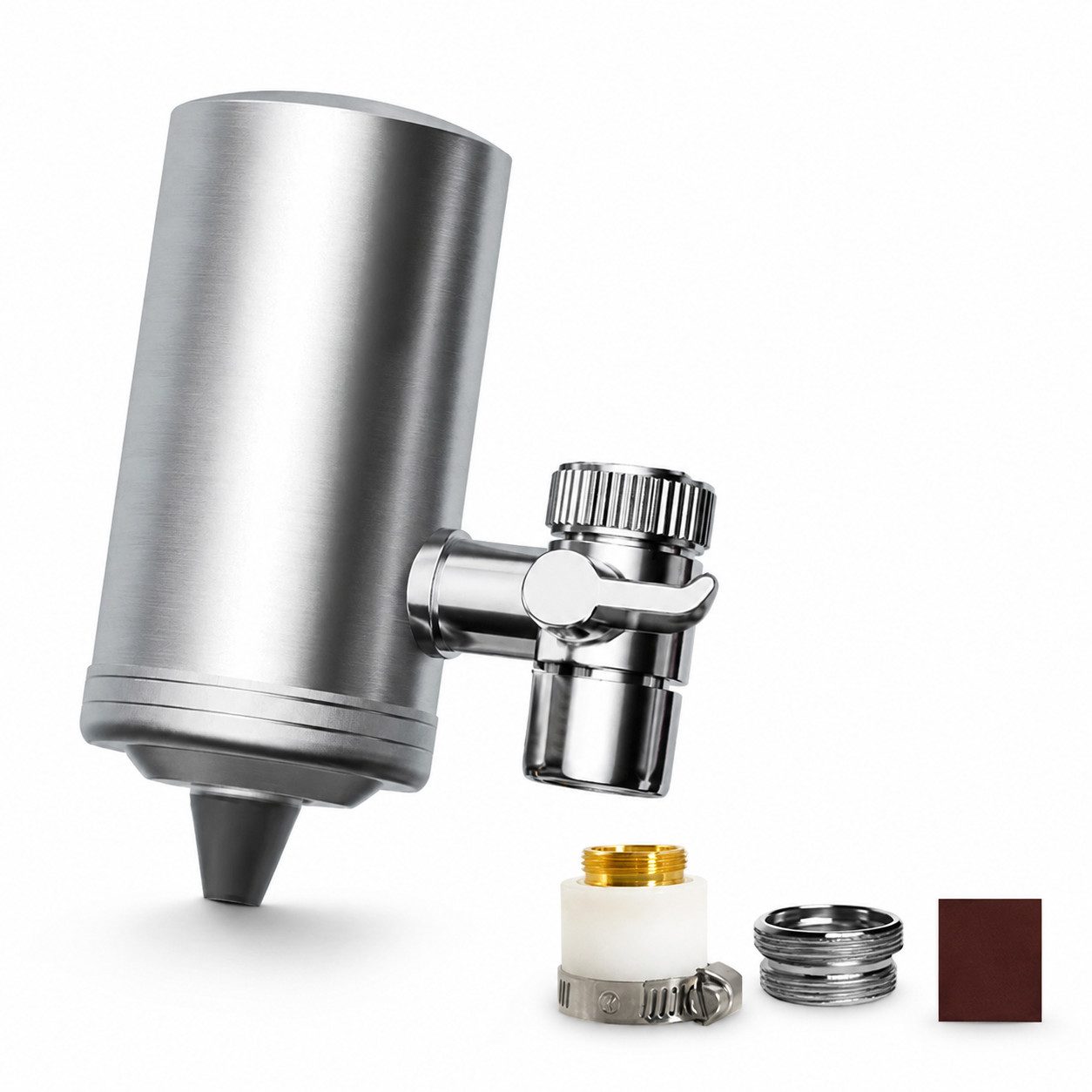 XEOOCE Wasserhahn-Wasserfilter Wasserfilter,  5-fach,  Für Wasserhahn,  1 Stück,  Silber (Set, Montageset), Keramikfilter waschbar, 5-fach, Edelstahl, Montage