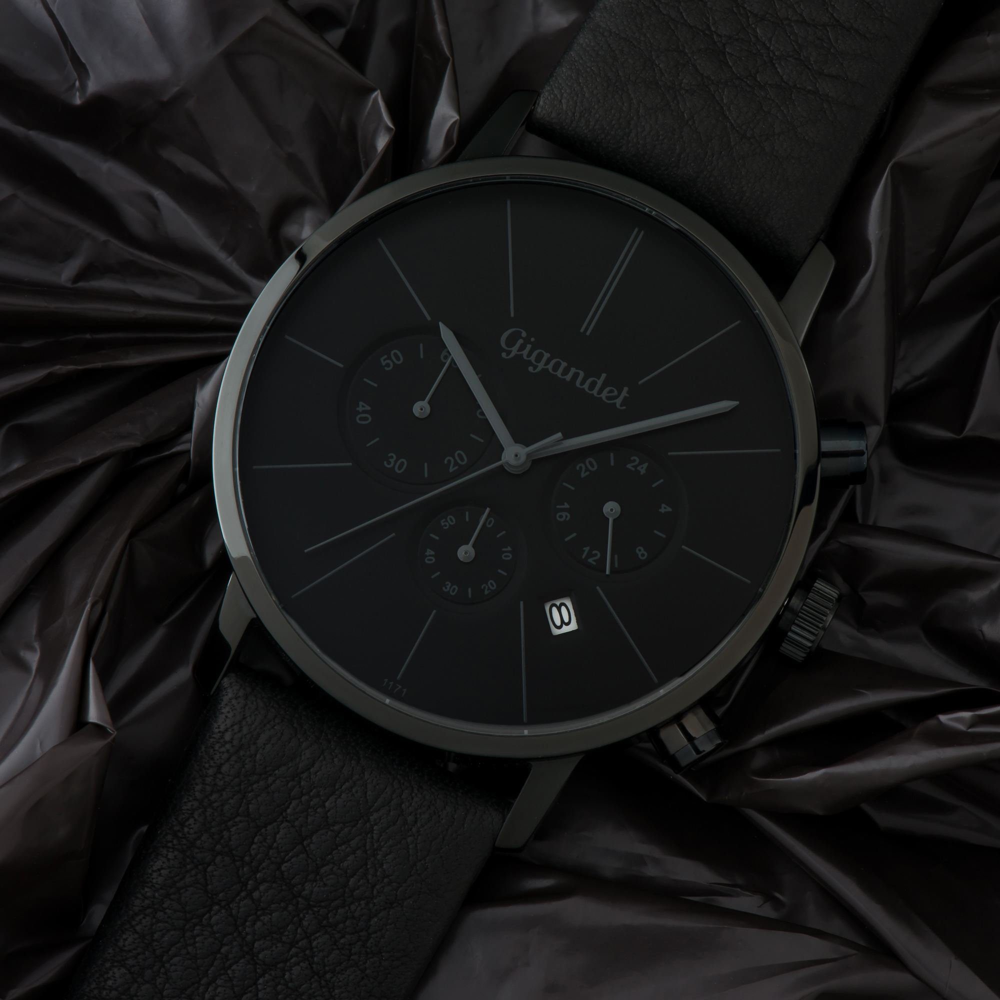 Gigandet Chronograph MINIMALISM Armbanduhr Uhr Damenuhr Herrenuhr Unisex weiß schwarz G32-004, Lederarmband, Edelstahlgehäuse, 3ATM wasserdicht, Modell G32-004