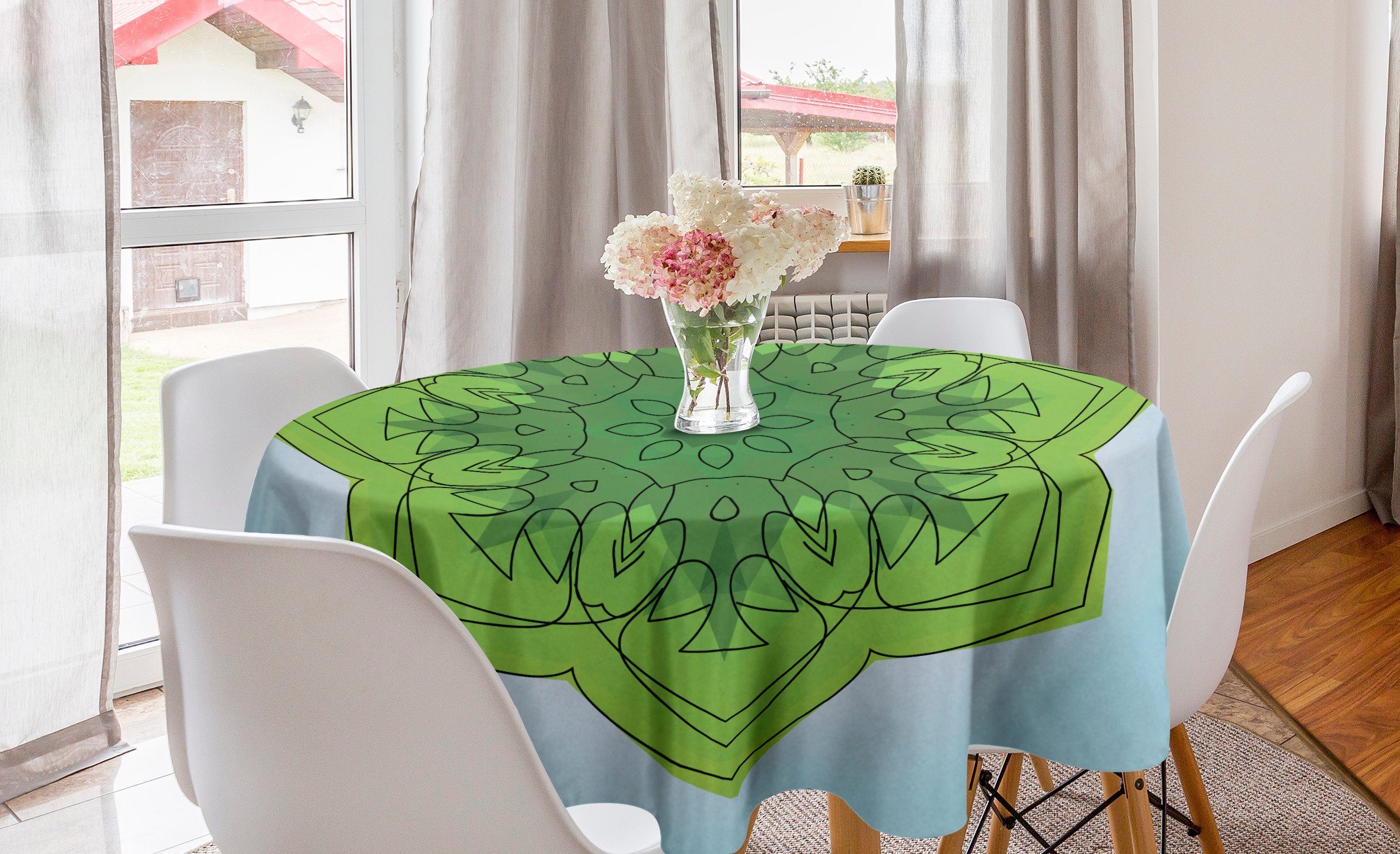 Abakuhaus Tischdecke Kreis für Sketch-Blumen Esszimmer Abdeckung Mandala Dekoration, Tischdecke grüne Küche