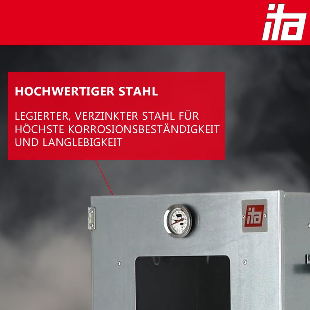 ITA Räucherofen Räucherofen 7000 - Premium Räucherschrank mit 3 Etagen, 1-St., Smoker mit Heizspirale & Räuchertisch und Rauchgenerator – Bild 5 von 5