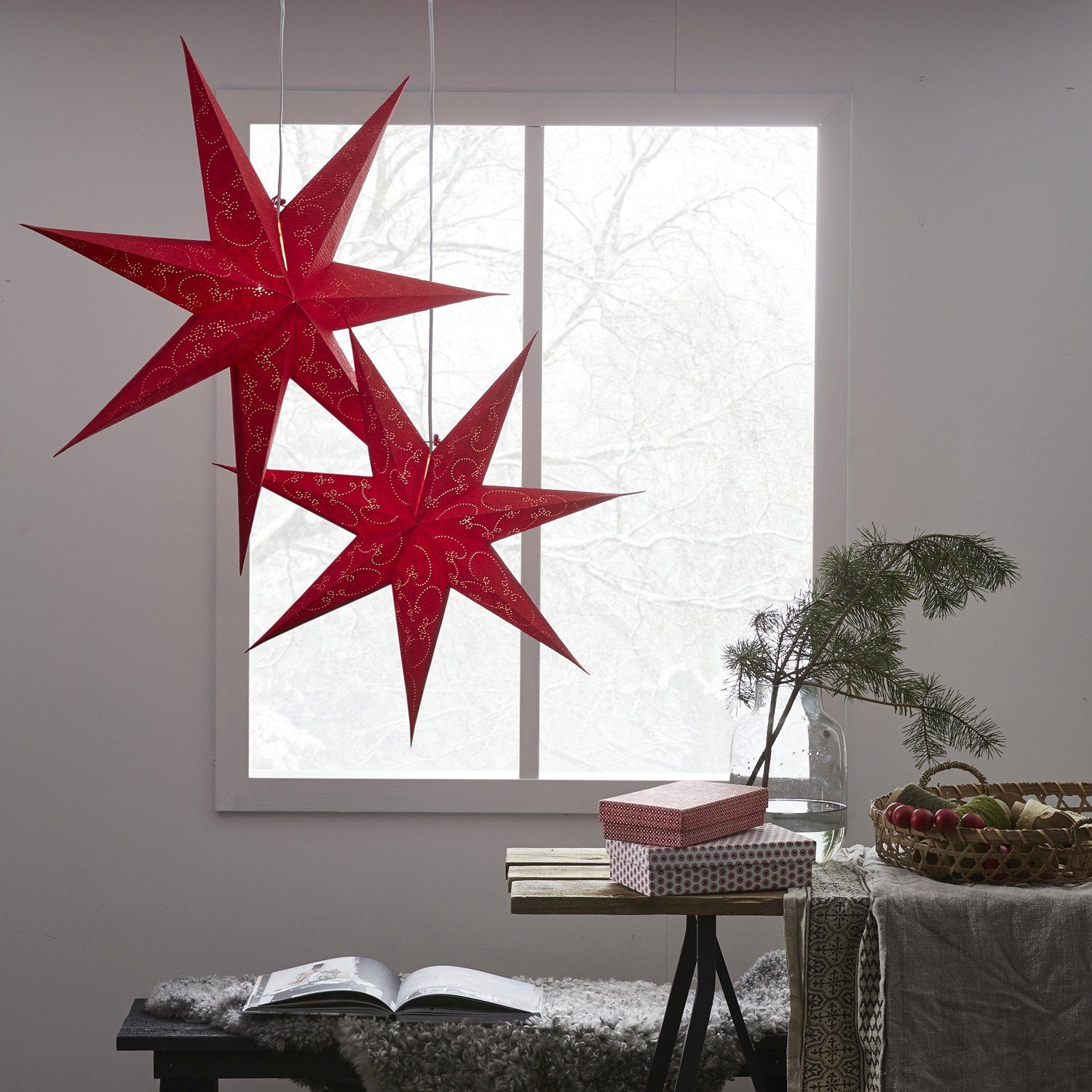 Stern Weihnachtsstern Leuchtstern hängend Papierstern 75cm TRADING 7-zackig LED D: rot STAR