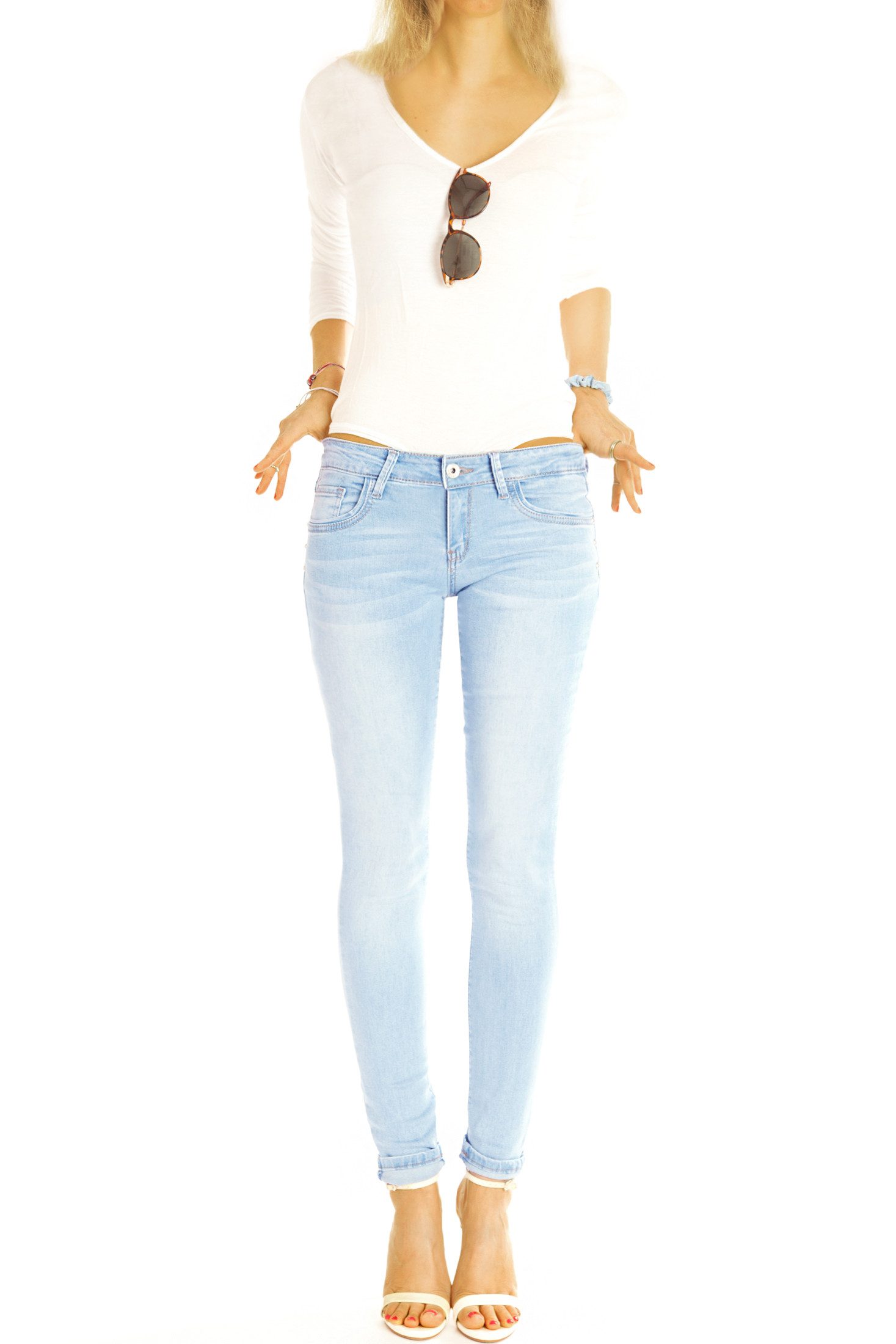 be styled Low-rise-Jeans Skinny Hüftjeans Röhrenjeans hellblaue Stretch Jeans - Damen - j18L-2