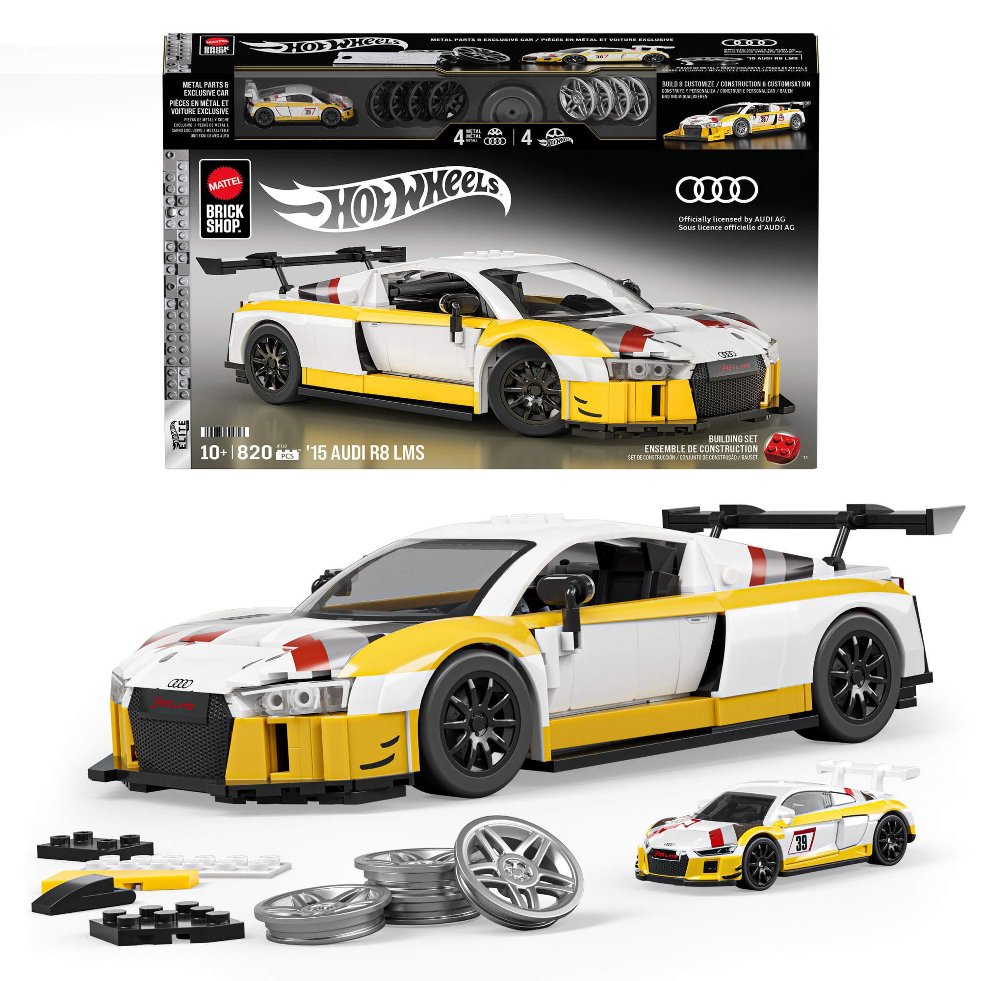 Mattel® Modellbausatz Mattel Brick Shop Hot Wheels Elite Audi R8 LMS, Maßstab 1:16