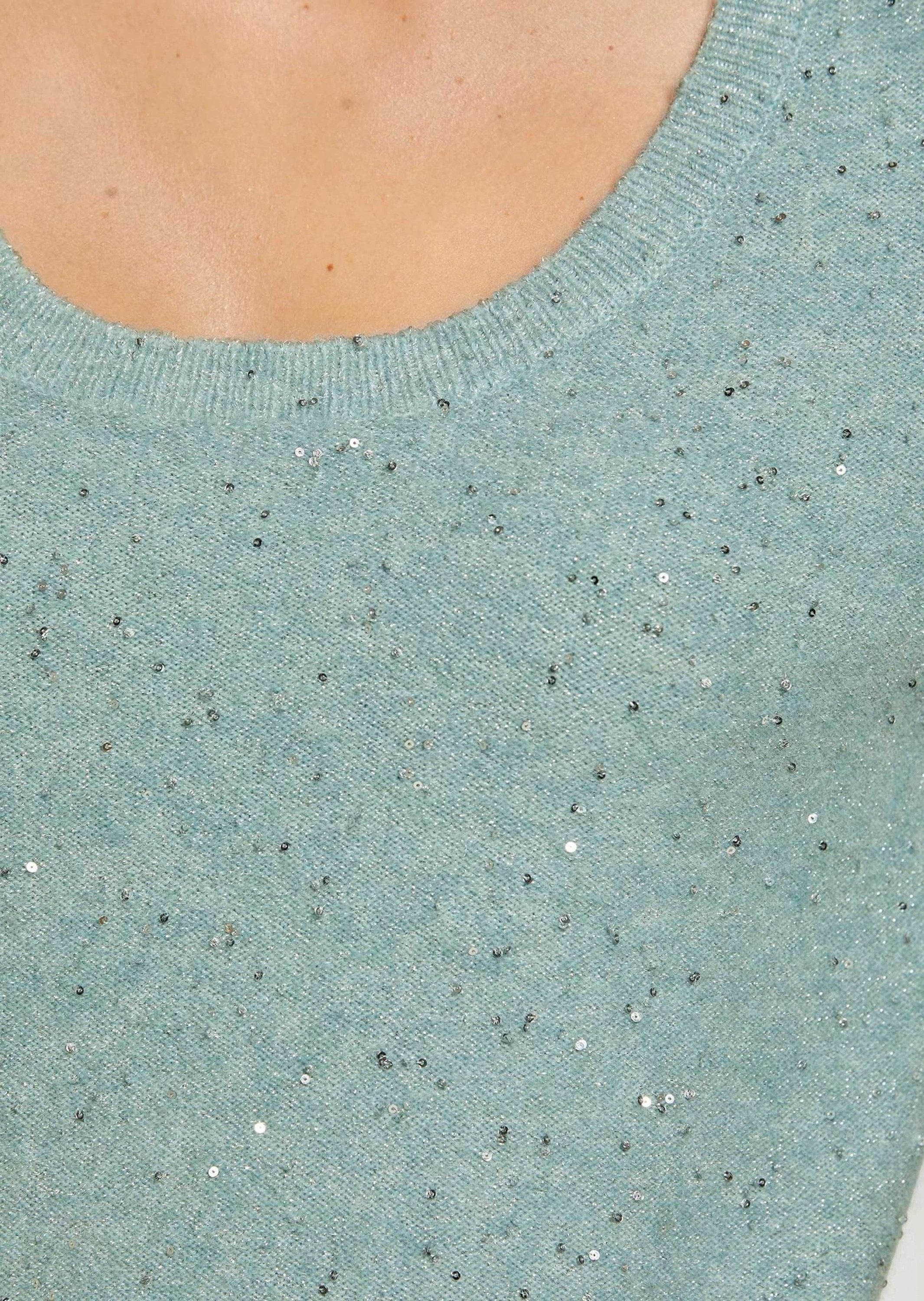 MADELEINE Strickpullover Glitzernder Kurzarm-Pullover, Rundhals Schimmernde Akzente durch Pailletten und runden Ausschnitt
