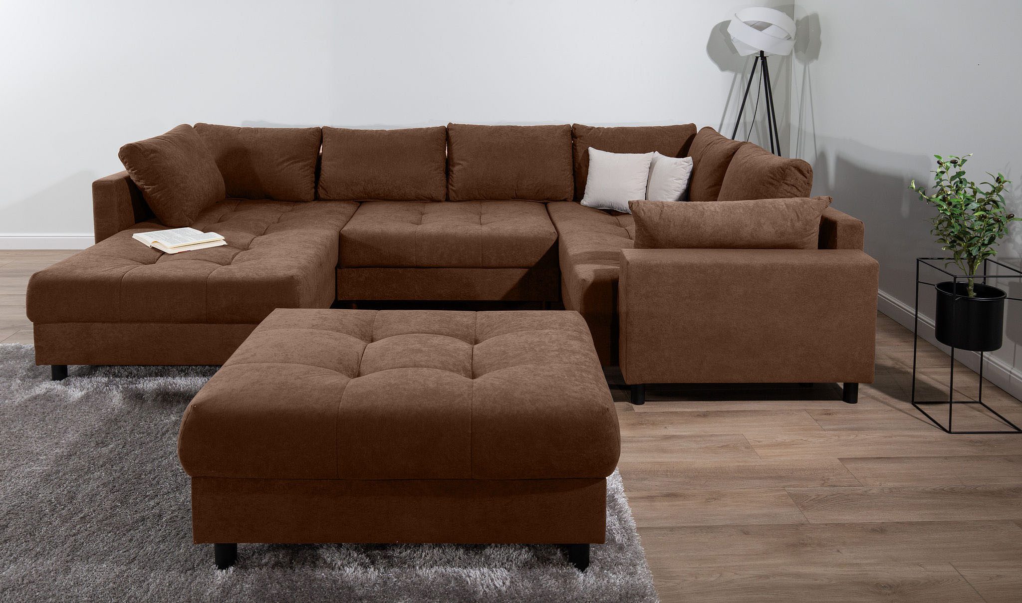 COLLECTION AB Wohnlandschaft Toni U-Form mit Armlehne, inkl. Hocker und Zierkissen in abgesetzter Farbe, mit Bonnelfederkern