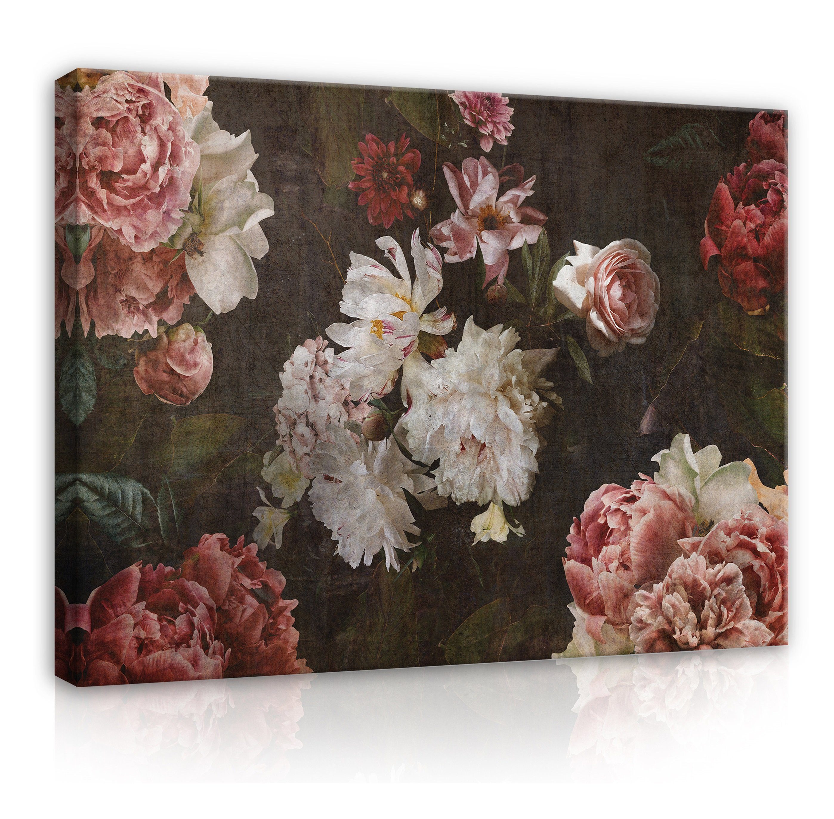 (Einteilig), Blumen Leinwandbilder Bilder Vintage Leinwand groß Leinwandbild Wandbild Bild Blumen Romantisch auf XXL Aufhängefertig Schlafzimmer Rosa Rose Modern, Wohnzimmer Wallarena