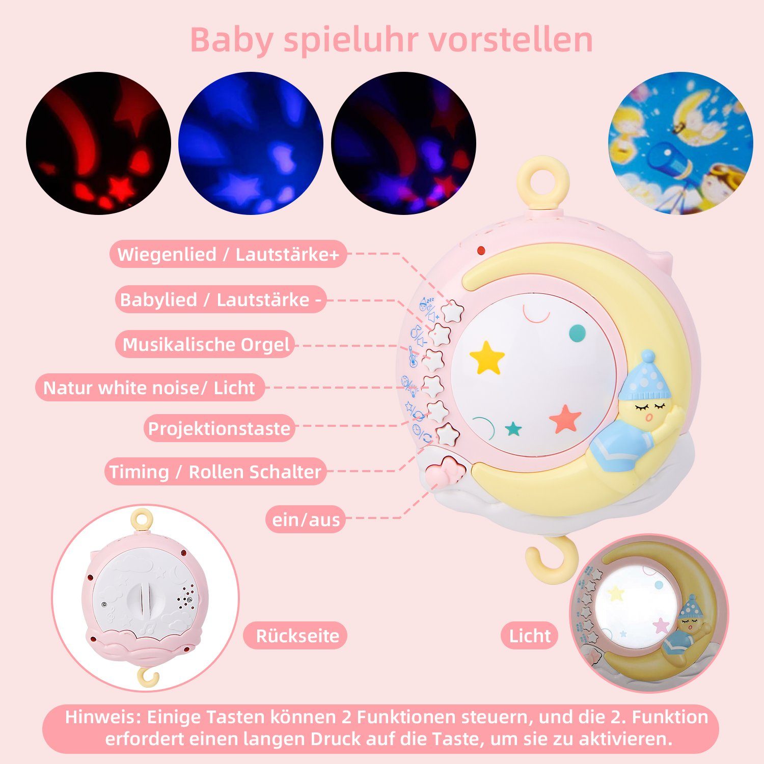 Esun Mobile BabyCrib Mobile Babybett mit Musik Lichtern,Timing-Funktion,Projektion, hängenden rotierenden Rasseln mit 150 Melodien
