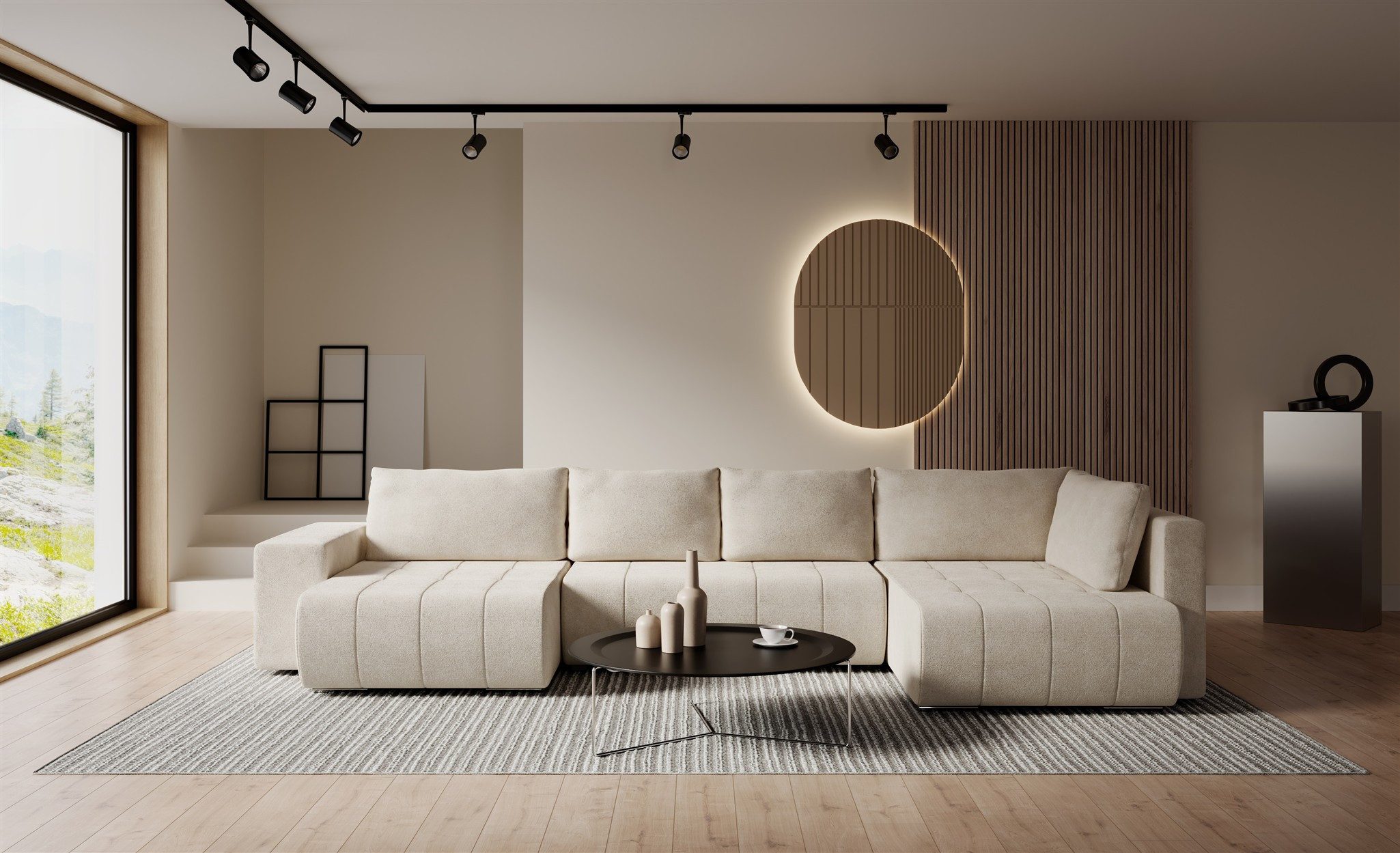 Fun Möbel Wohnlandschaft Sofa ARMANDA mit Schlaffunktion in Stoff Blur, Rundumbezug, mit Bettkasten