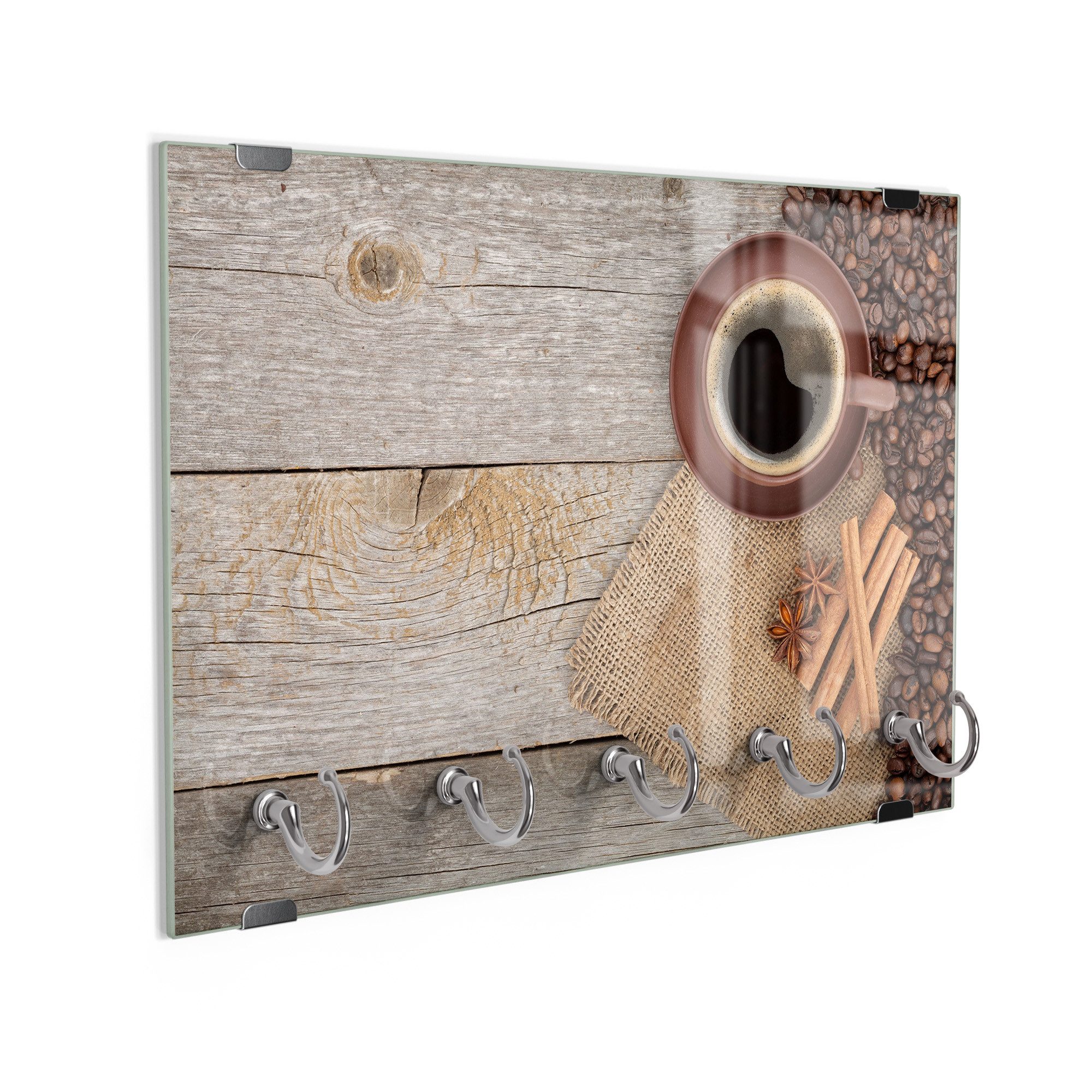 DEQORI Schlüsselbrett 'Blick in Kaffeetasse ', (1 St), Schlüsselhalter Schlüssel Haken Schlüsselboard modern Schlüsselleiste