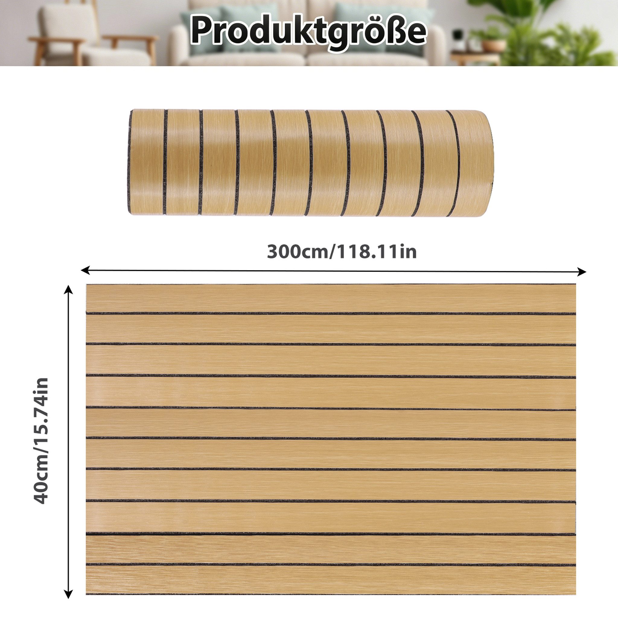 BlingBin Wandpaneel Selbstklebende 3D Wandpaneele, Lamellentapete, Holzlatten-Tapete, BxL: 40x300 cm, 1,2 qm, (3D Wandverkleidung in Rollenform, 1-tlg., 40 x 300 cm, 1,2 m) Ohne Bohren, zuschneidbar, wasserabweisend, für glatte Innenwände