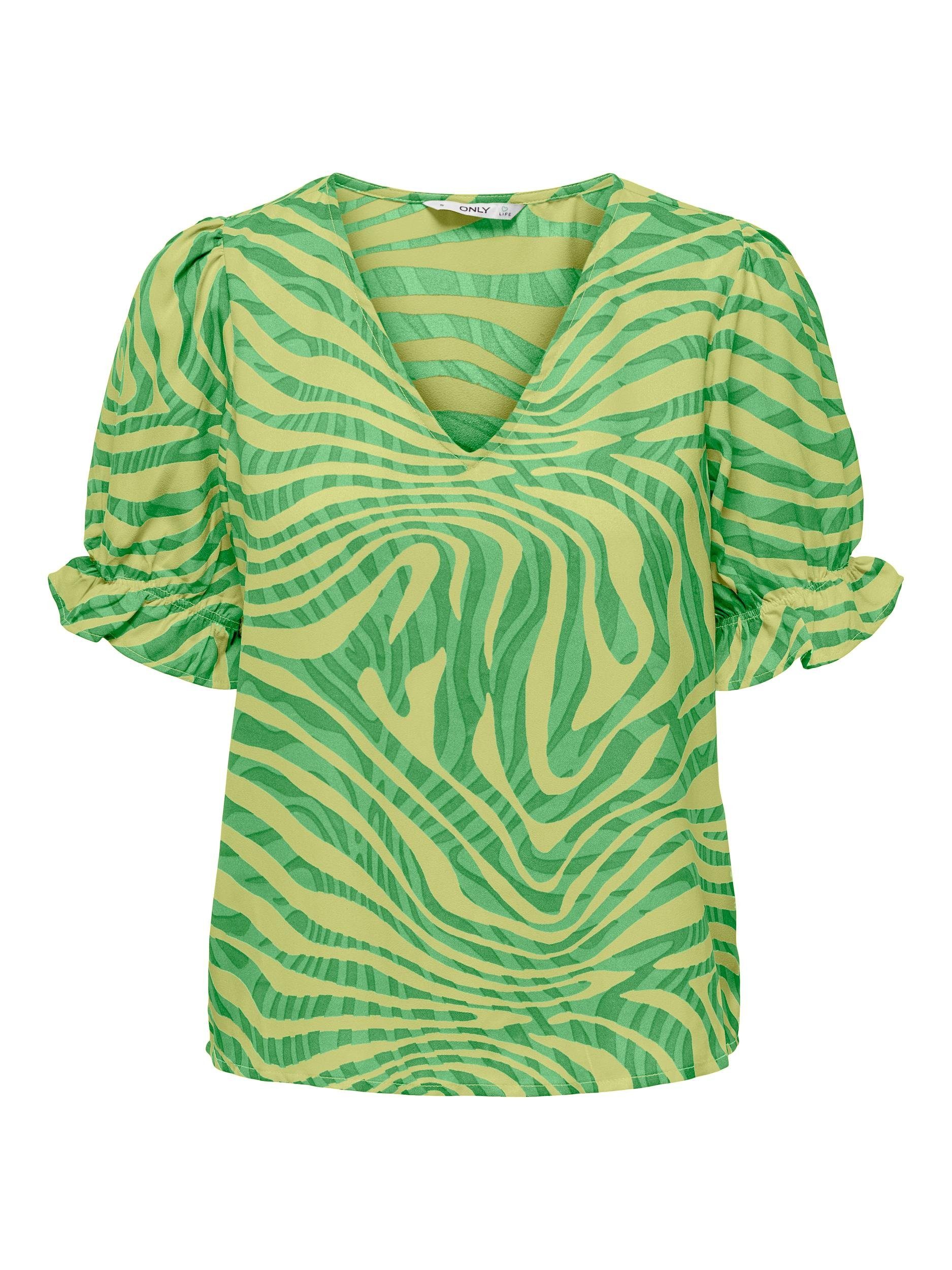 ONLY Blusenshirt ONLCHICAGO LIFE S/S FRILL TOP PTM AOP:West Vibrant untamed Green