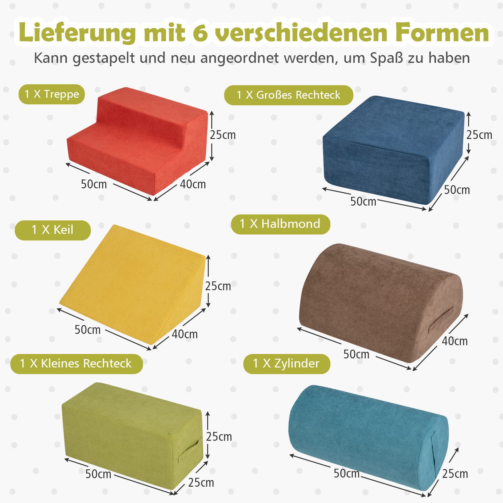 COSTWAY Schaumstoff Kletterblöcke Spielbausteine, (6 St), für Kinder zum Klettern – Bild 5 von 5