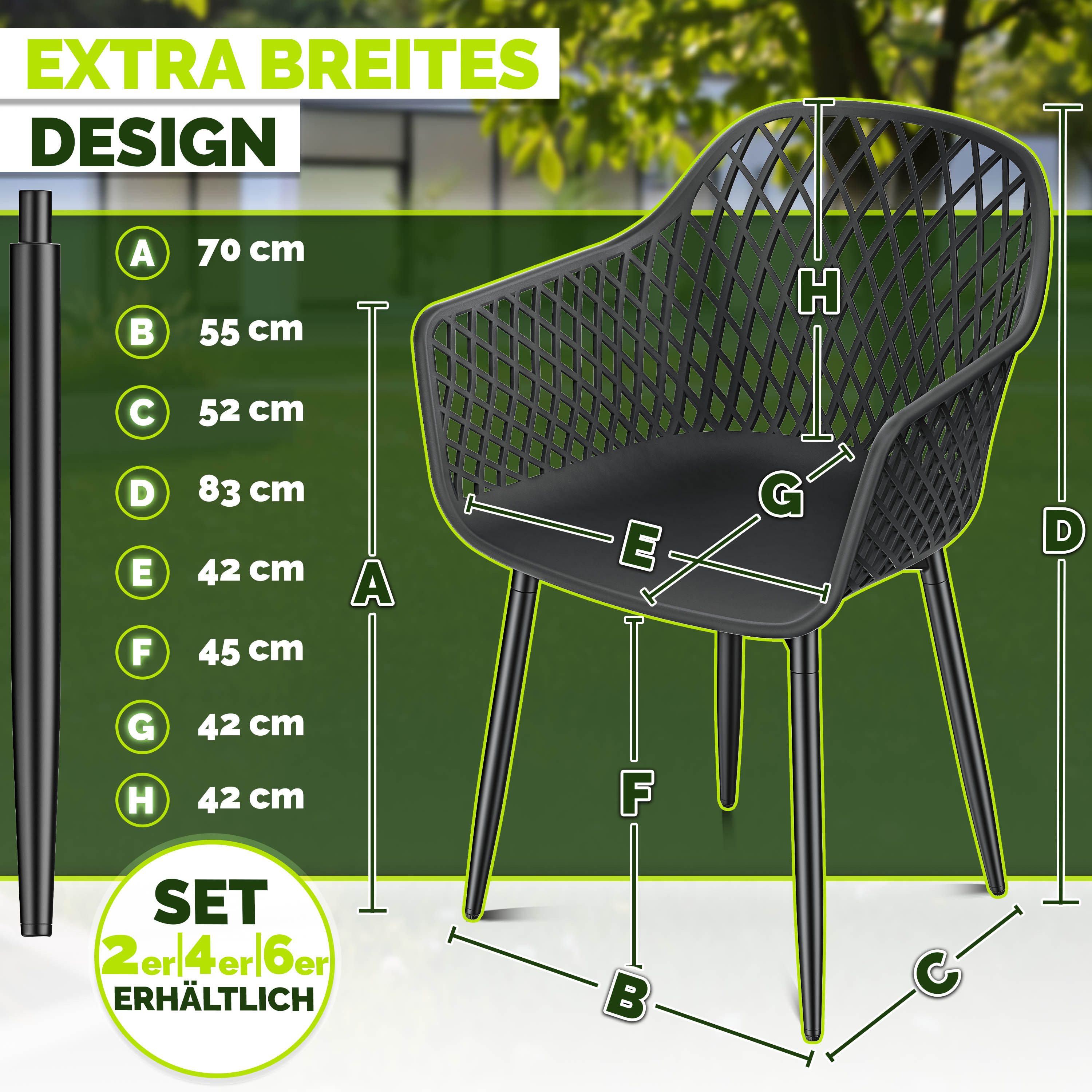 tillvex Gartenstuhl Gartenstühle Set Wetterfest mit Armlehne Outdoor Stühle bis 120kg (UV-beständig Terrassenstuhl Gartenmöbel Terrasse Balkon Outdoor Garten, 4 St), belastbar
