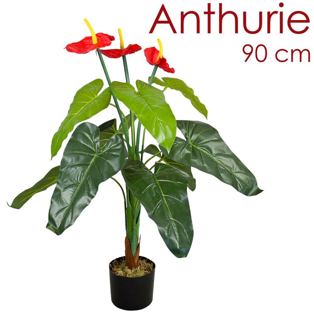 Kunstblume Anthurie Flamingoblume Kunstpflanze Künstliche Pflanze mit Blüten 90cm Flamingoblume, Decovego, Höhe 90 cm