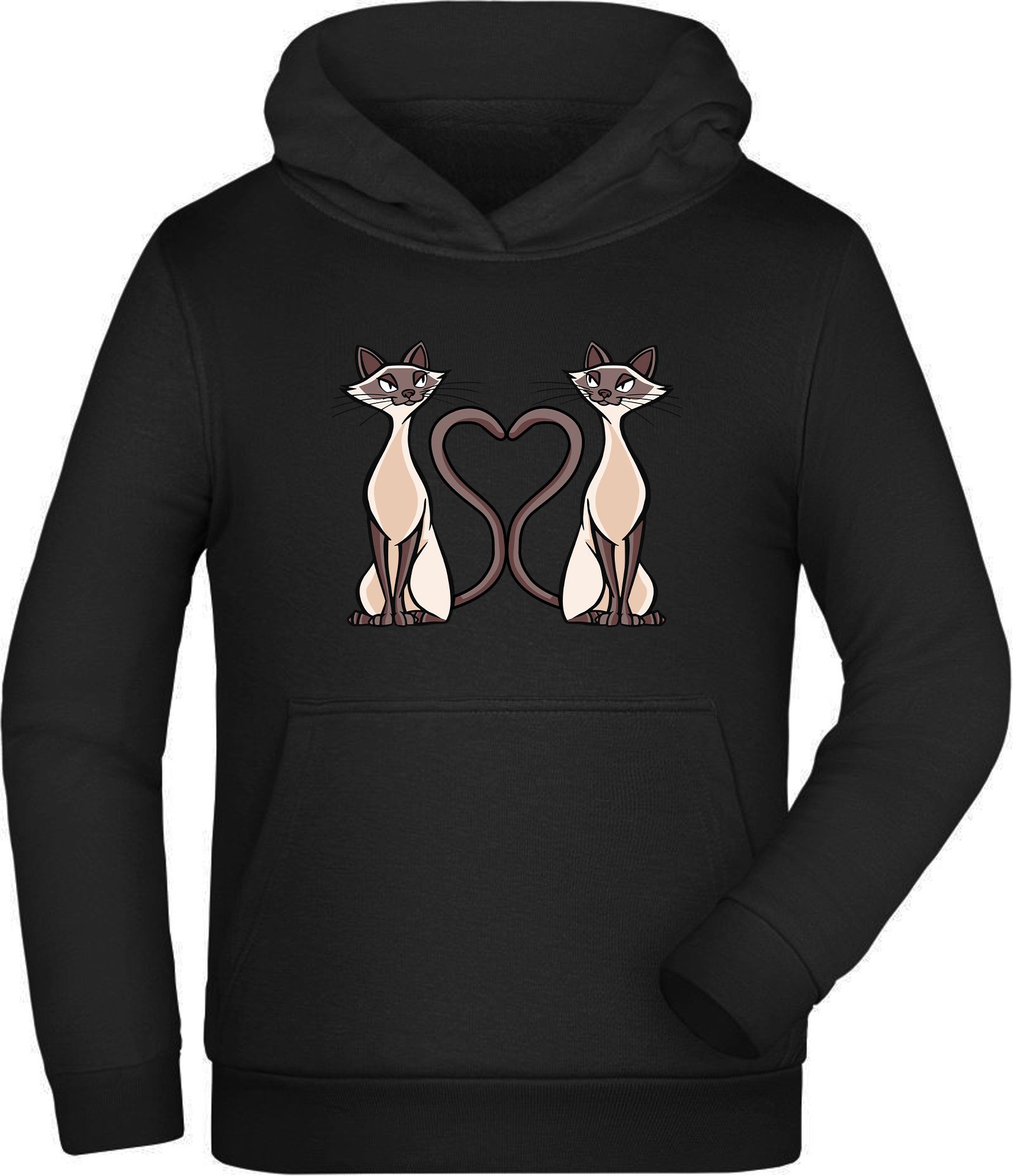 MyDesign24 Hoodie Kinder Kapuzen Sweatshirt - 2 Katzen mit Herz Schwanz Kapuzensweater mit Aufdruck, i115