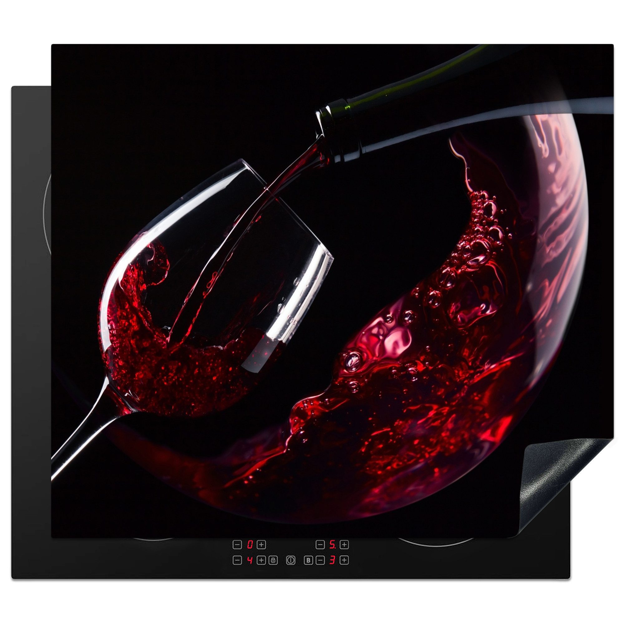 MuchoWow Herd-Abdeckplatte Wein - Getränk - Schwarz - Rot - Weingläser, Vinyl, (1 tlg), Küche Herdabdeckplatte Ceranfeld Vinyl Einteilig, 59x52 cm