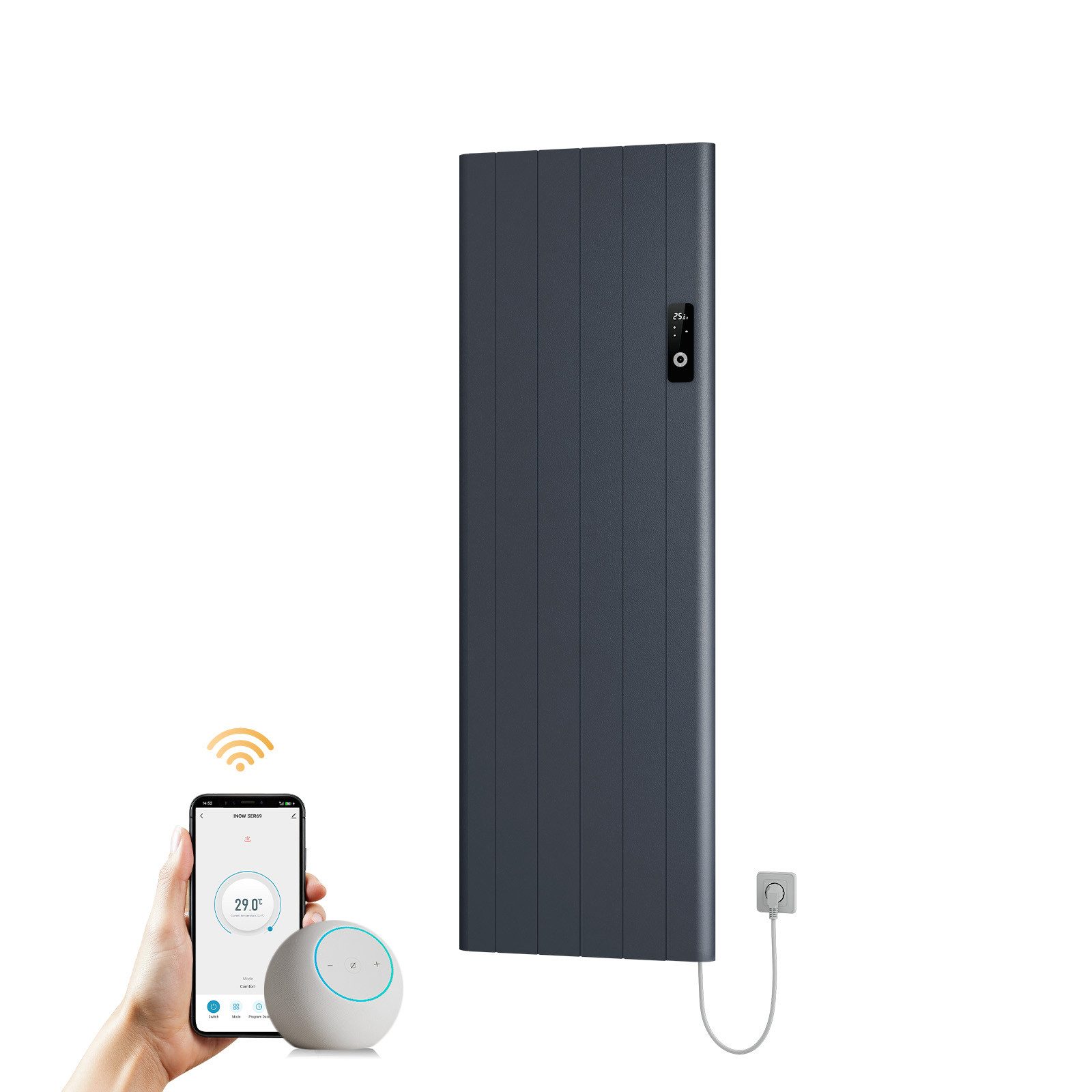 EMKE Elektro-Heizkörper Aluminium-Heizkörper mit WLAN, LCD-Display und Thermostat, Aluminium-Wandheizung mit LCD-Display für flexible Heizzeiten – Bild 2 von 5