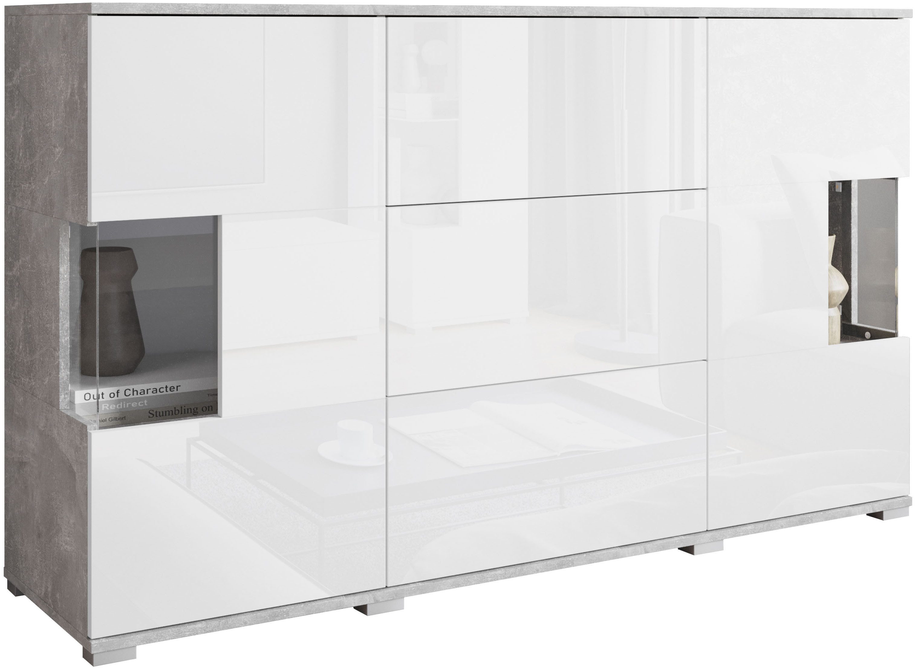 Betonoptik/weiss Hochglanz