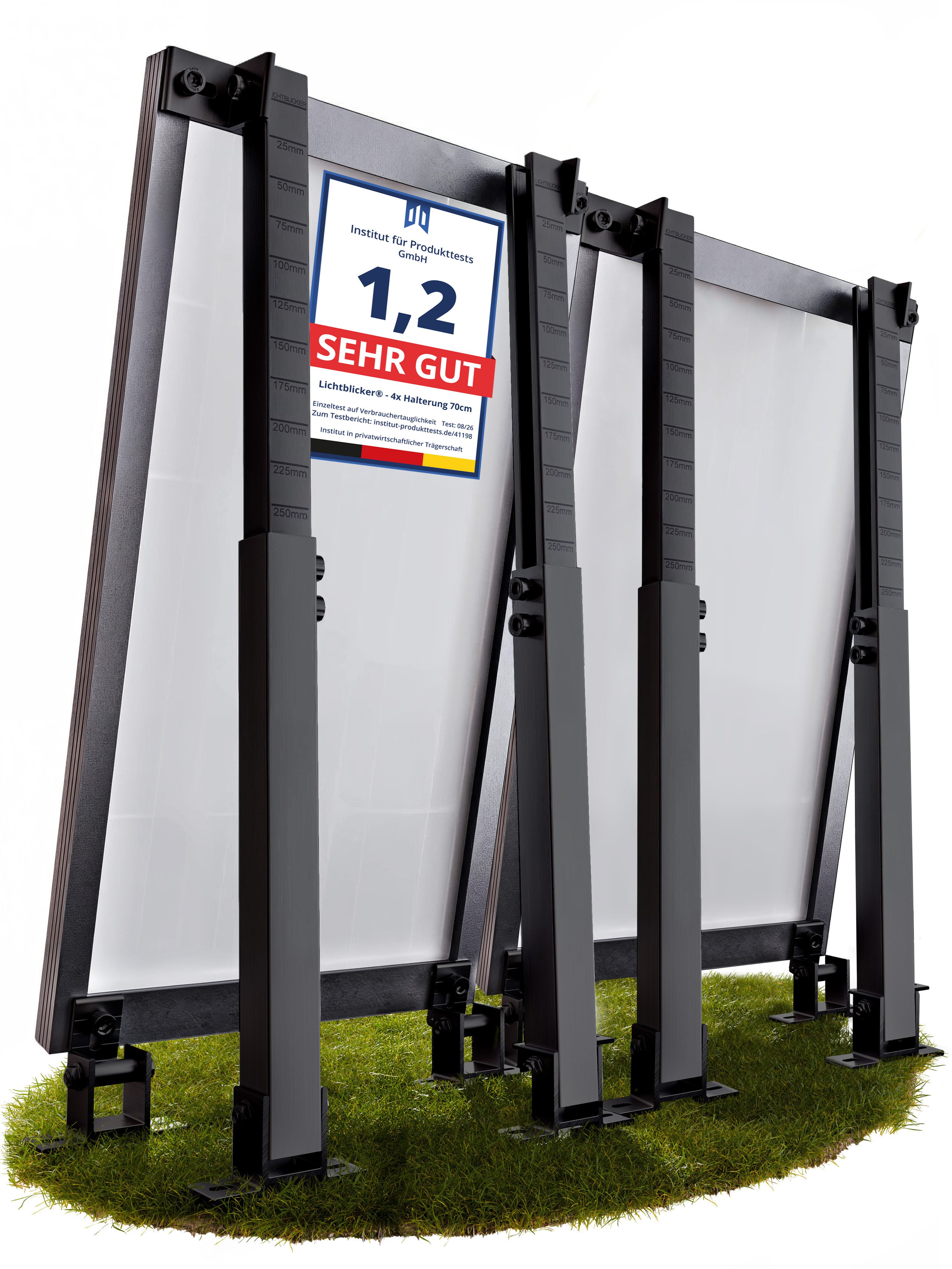 Lichtblicker Solarmodul-Halterung Balkonkraftwerk Halterung für 2x Solarmodule. Wand, Balkon, Flachdach, (verstellbar von 42 bis 70 cm; geeignet für Balkon, Wand, Flachdach, witterungsbeständiges Aluminium, hochwertige Edelstahlschrauben)