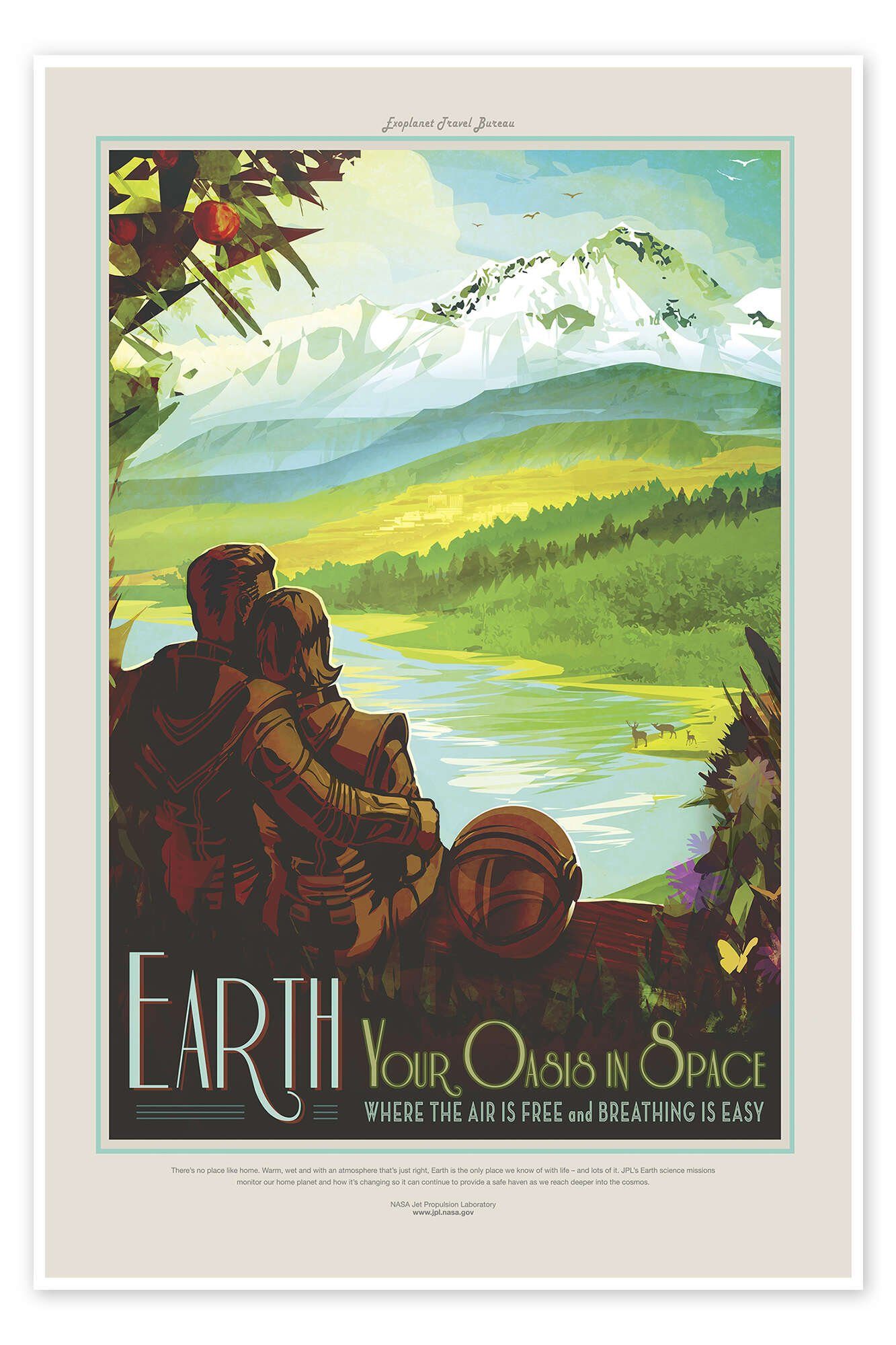 Posterlounge Poster NASA, Retro Space Travel - Earth, Vintage Digitale Kunst
