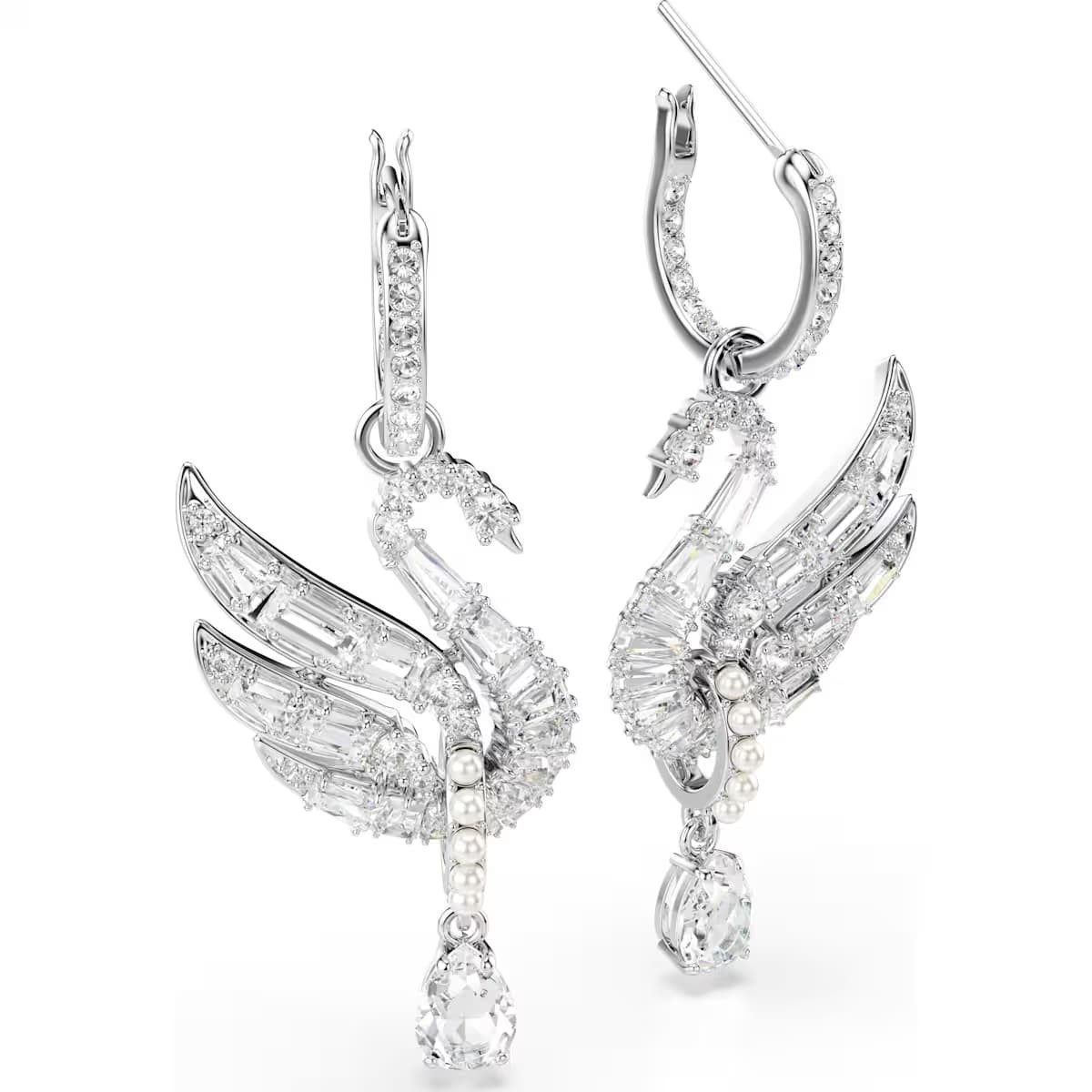 Swarovski Paar Ohrhänger Swarovski Swan Vienna Ohrringe 5723388 Rhodiniert Schwan Weiß (kein Set, 2-tlg., inkl. edelm Schmucketui)