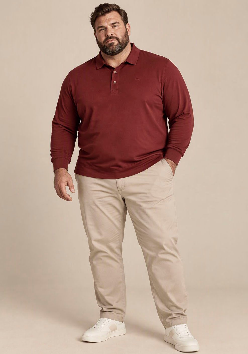 Man's World Plus Poloshirt auch in Grosse Größen bis Gr. 7XL Bauch-Fit mit Langarm, klassischer Polokragen, mit Knopfleiste am Ausschnitt – Bild 5 von 5