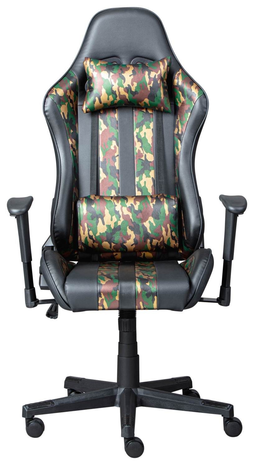 Inter Link Gaming-Stuhl Gaming Chair Drehstuhl ACTION HERO Schwarz-Camouflage mit Armlehnen