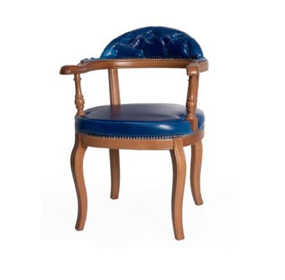 JVmoebel Stuhl Holz Stuhl Sitz Stuhl Armlehne Design Blau mit Klassisch Neu Polster