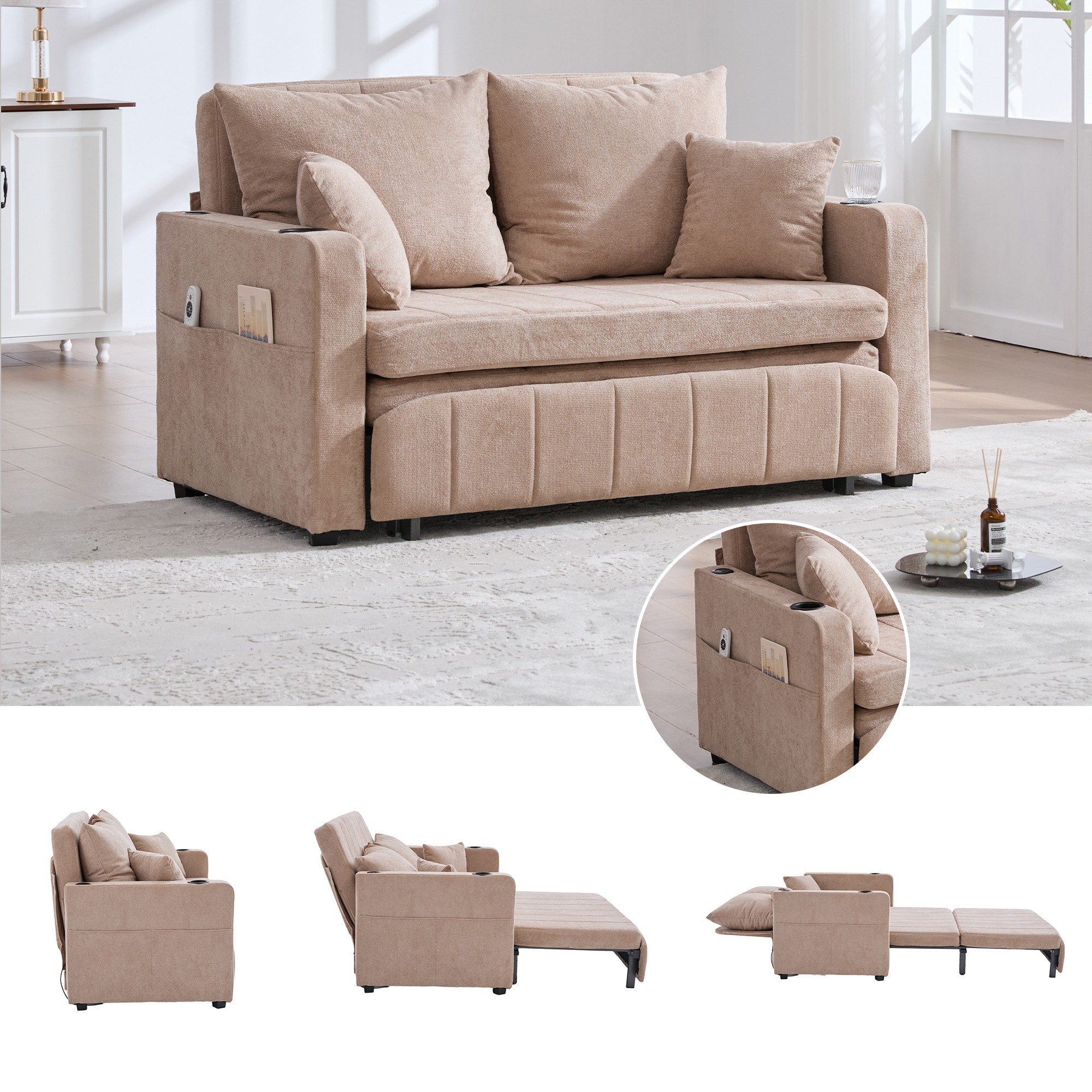 BlingBin Sofa Zweisitzer-Sofa Stoffsofa Schlafsofa Klappbares günstig online kaufen