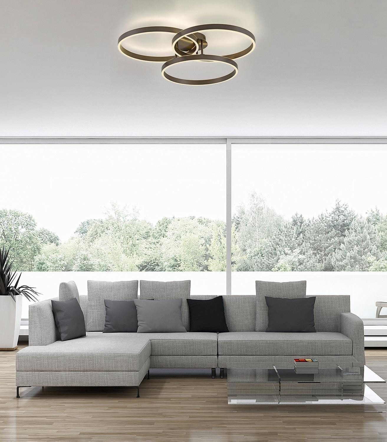 Paul Neuhaus LED Deckenleuchte VELUNA, Braun, Metall, Dimmfunktion, LED fest integriert, Tageslichtweiß, mit Fernbedienung, Memoryfunktion, B 71,1 x H 15,1 x T 75 cm