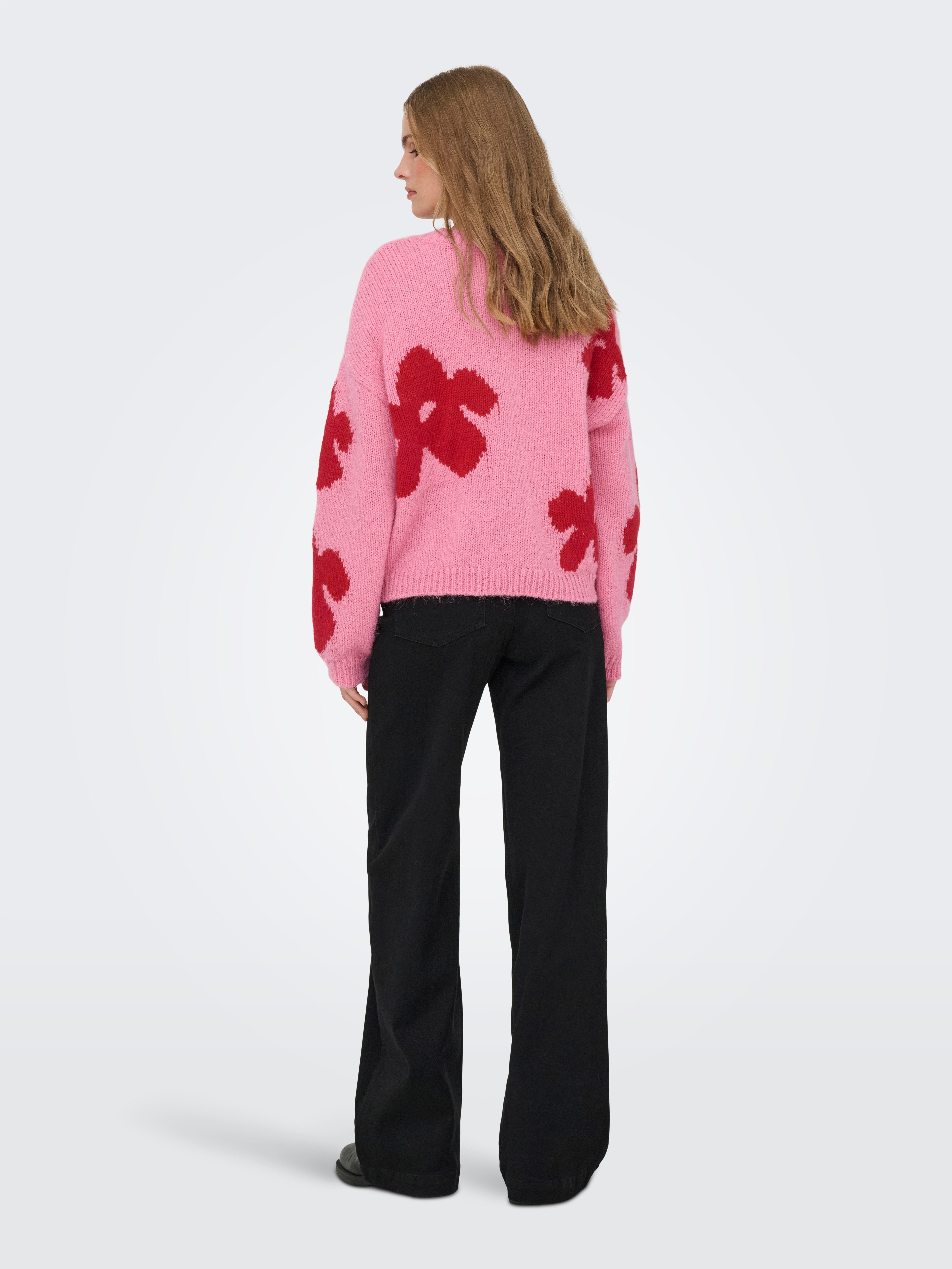 ONLY Strickpullover ONLBOOTLE LIFE LS FLOWER O-NECK KNT Kunstfaser, loose fit