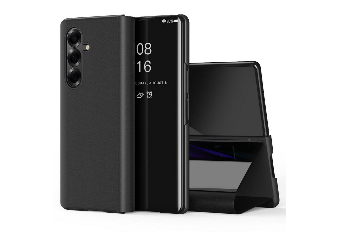 Wigento Handyhülle Klapphülle Spiegel-Design Samsung Galaxy Z Fold8 Ultra 5G Schwarz 8,00 Zoll und 6,50 Zoll, Mirror Spiegel-Design, Standfunktion