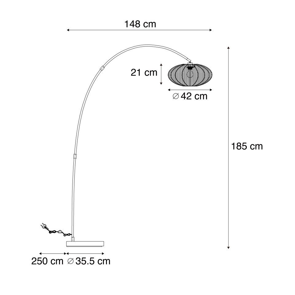 Qazqa Bogenlampe Bida, ohne Leuchtmittel, Warmweiß, QAZQA Bogen­lampe, e27, Beige, Stahl, Japandi