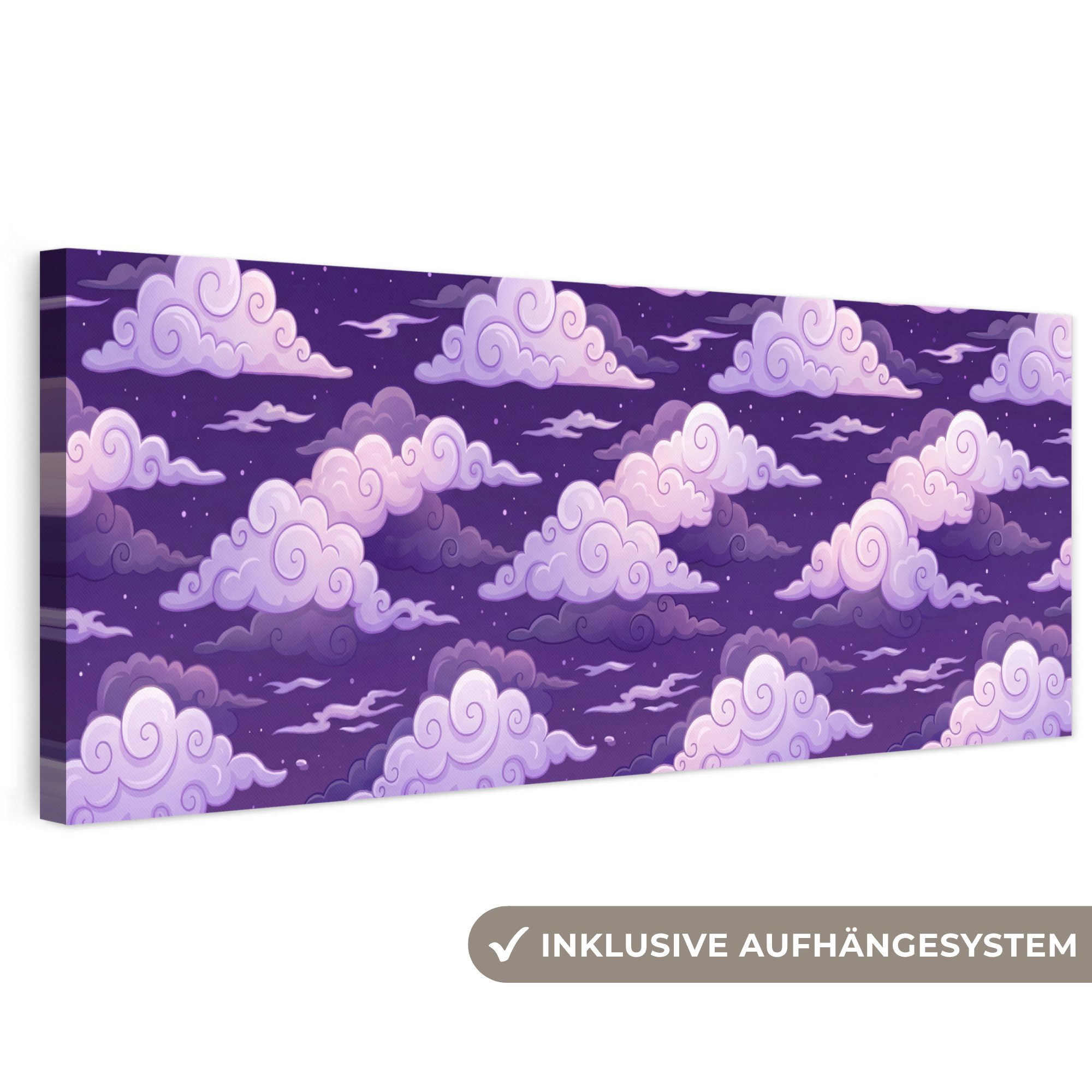OneMillionCanvasses® Leinwandbild Panorama Wolken – Nacht – Natur – Abstrakt – Lila, Fotodruck (1 St), Leinwandbilder XXL Wohnzimmer, Deko Aesthetic 150x50 cm