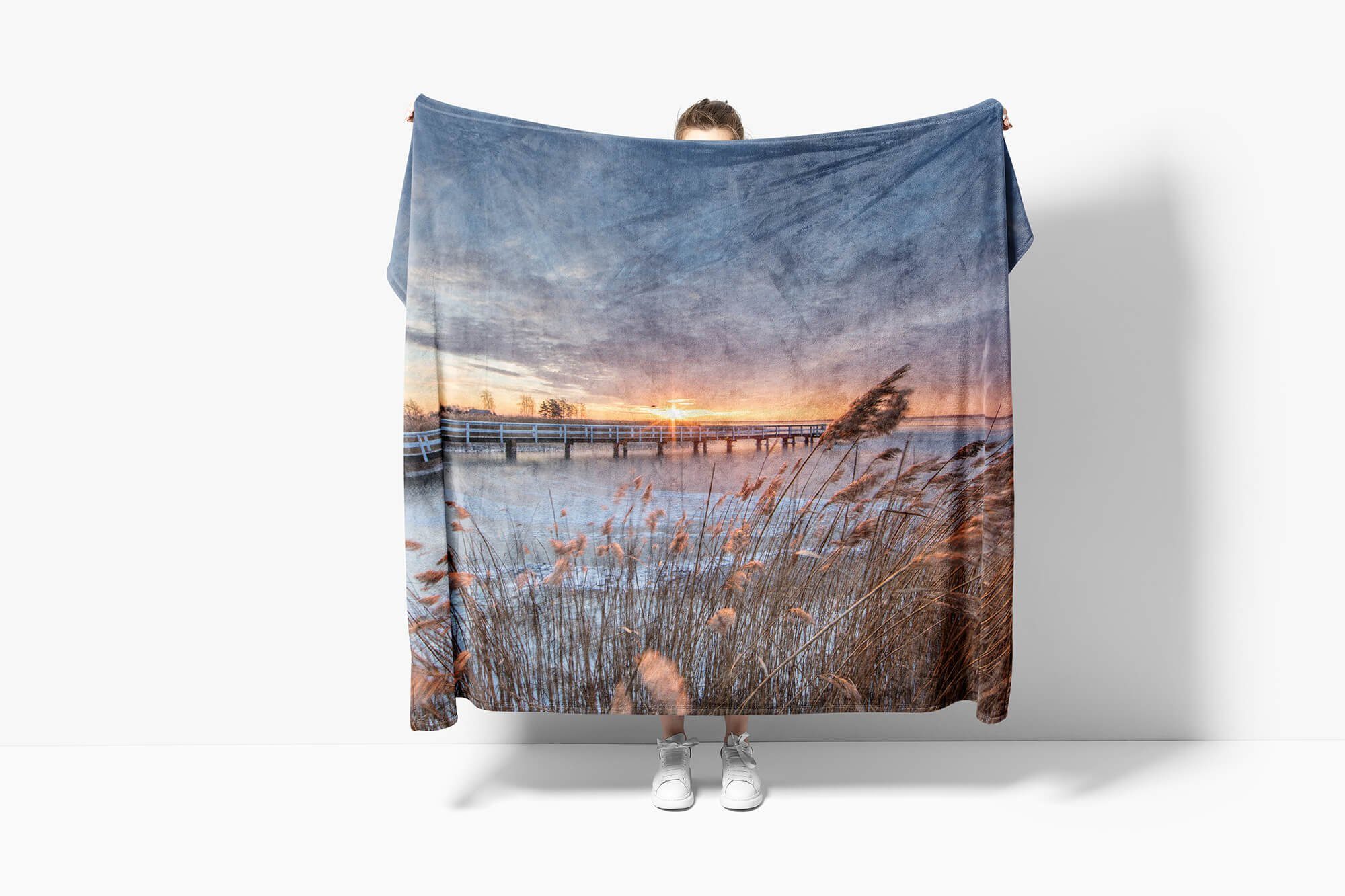 Art Sonnen, Handtuch Saunatuch Ostsee (1-St), mit Baumwolle-Polyester-Mix Handtücher Fotomotiv Kuscheldecke Steg Handtuch Sinus Strandhandtuch
