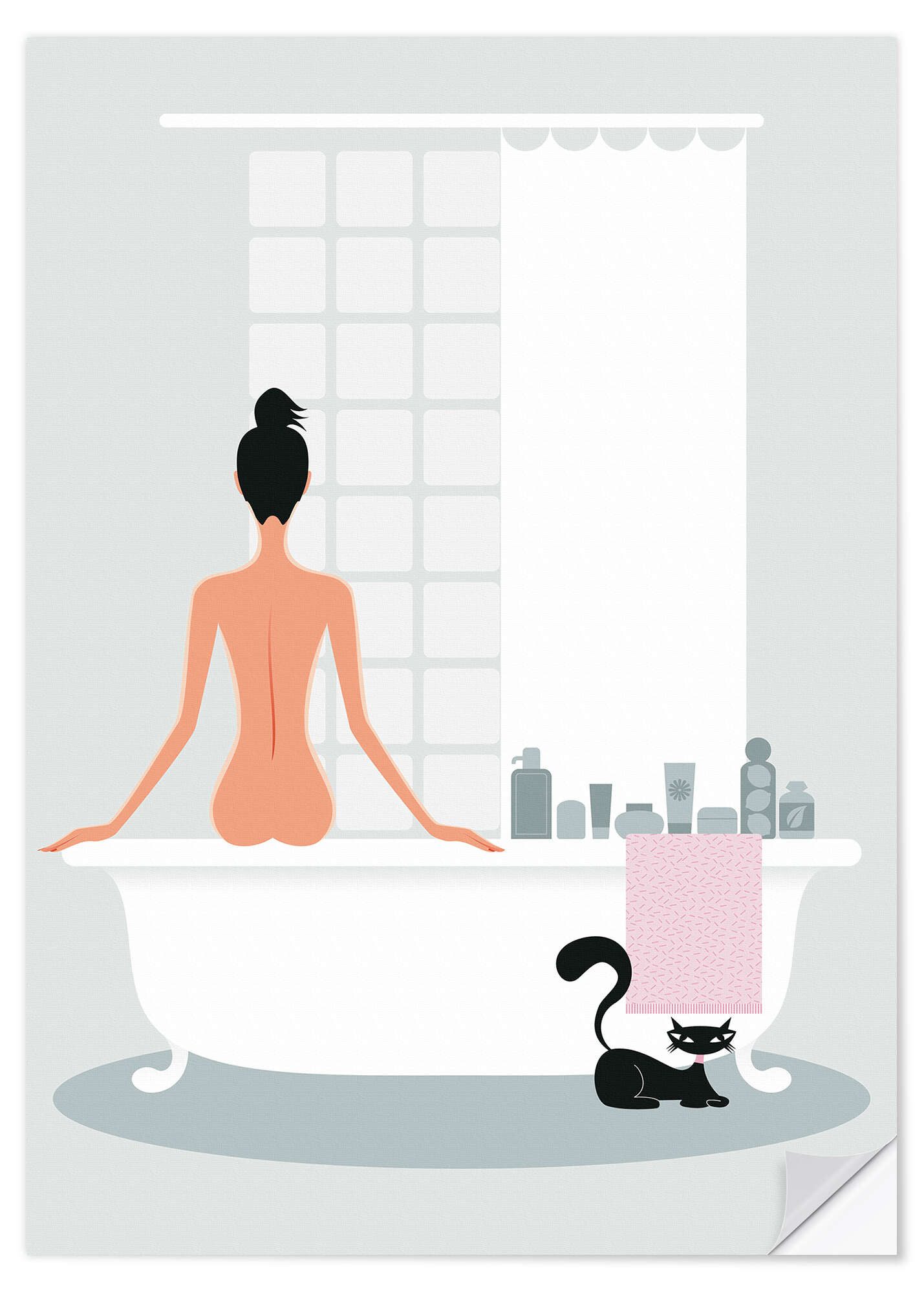 Posterlounge Wandfolie Editors Choice, Badende Katze, Badezimmer Illustration