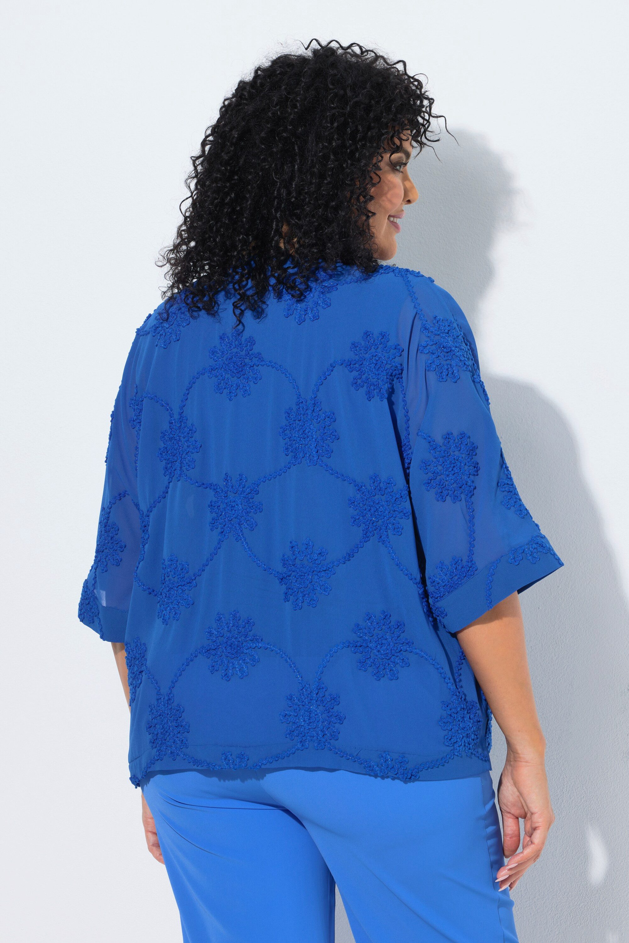 Ulla Popken Tunika Bluse doppellagig Blüten V-Ausschnitt 3/4-Arm