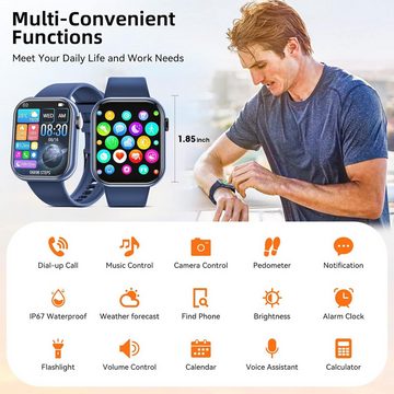 Hwagol Zifferblattpersonalisierung Smartwatch (1,85 Zoll, Android, iOS), mit Bluetooth Anrufe,140+ Sportmodi SpO2 Schlafmonitor Schrittzähler