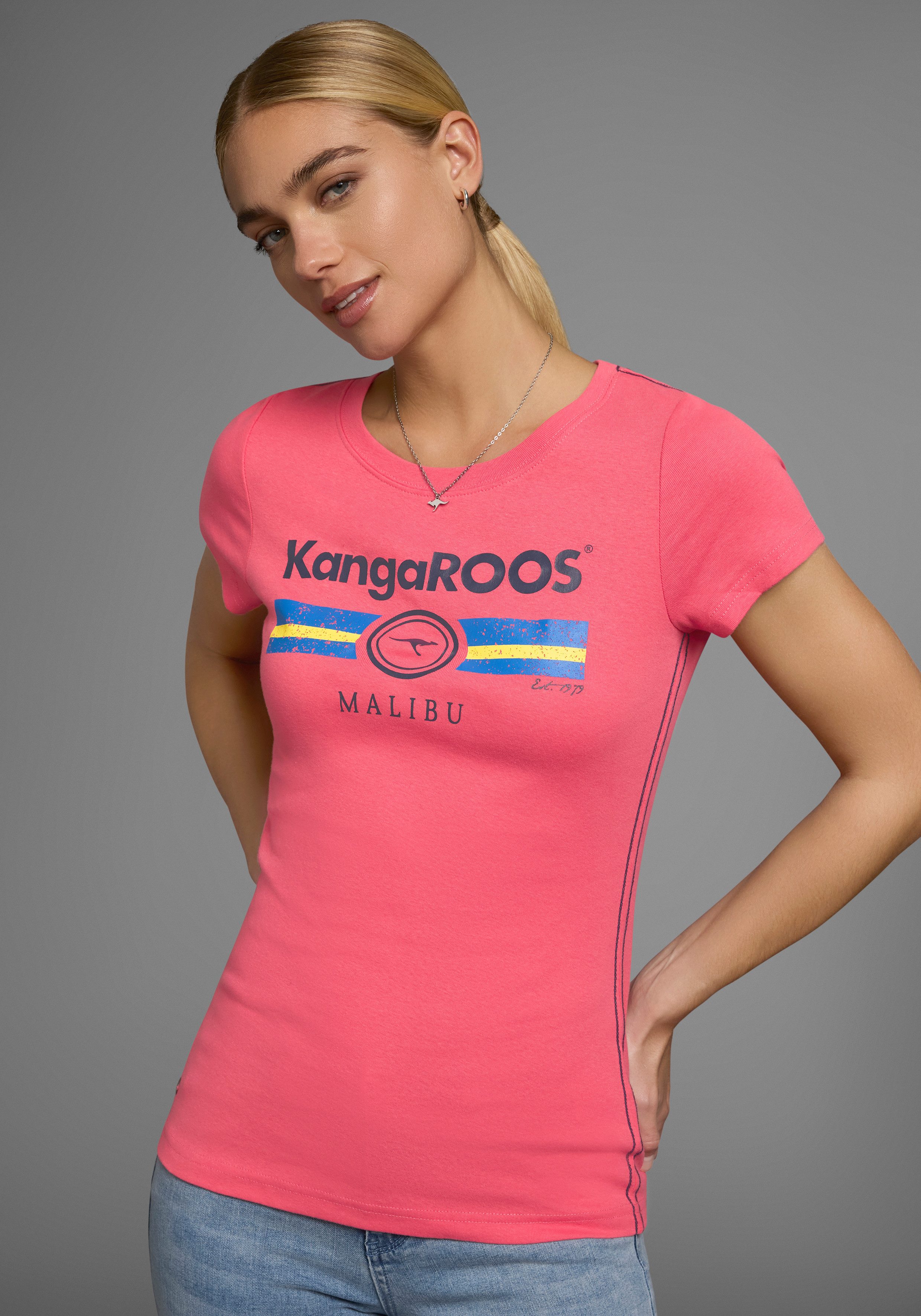 KangaROOS T-Shirt Kurzarm, unifarben und bedruckt, Rundhalsausschnitt günstig online kaufen