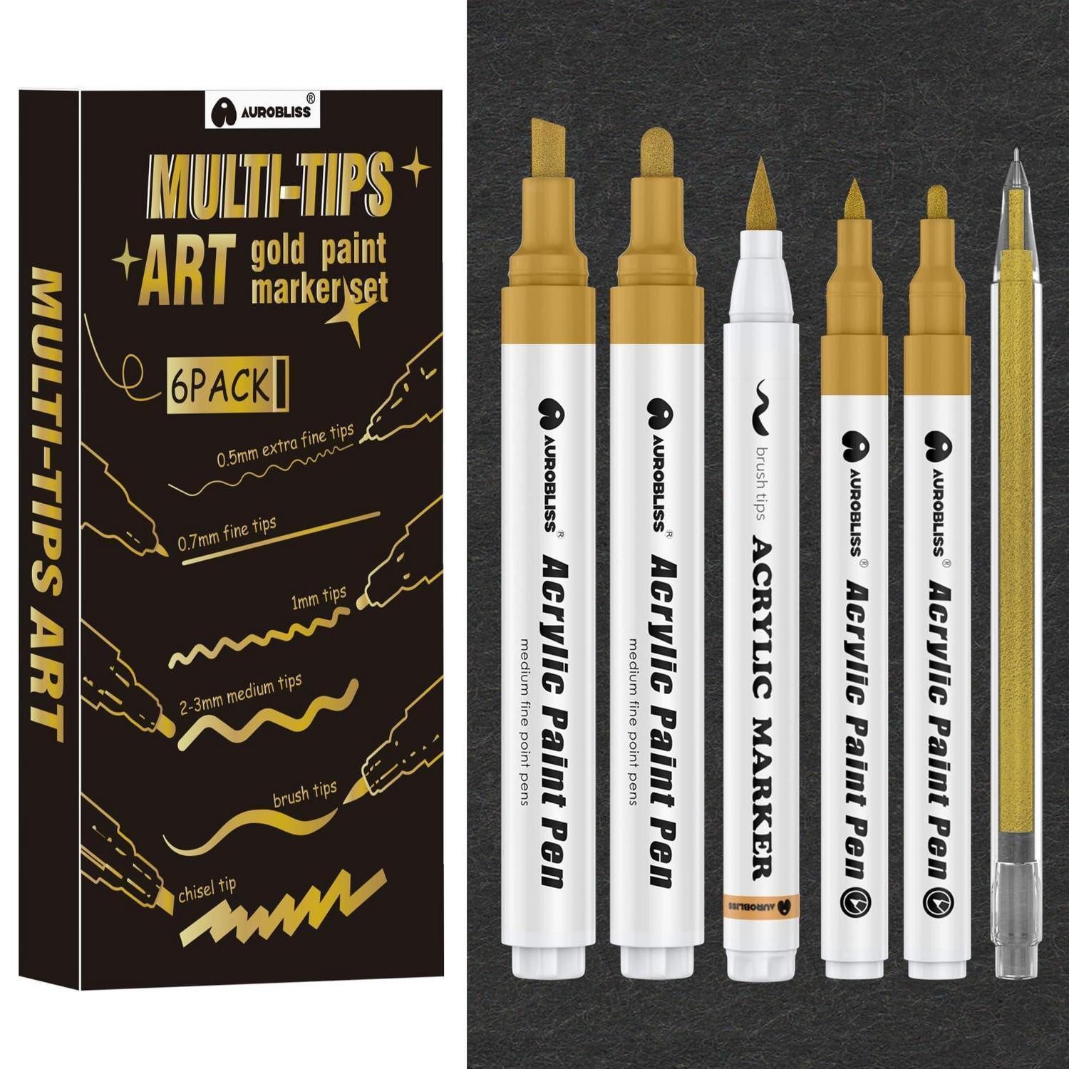 LuxusKollektion Künstlerstift Acrylstifte Gold Set 6tlg mit Pinsel & Keilspitze