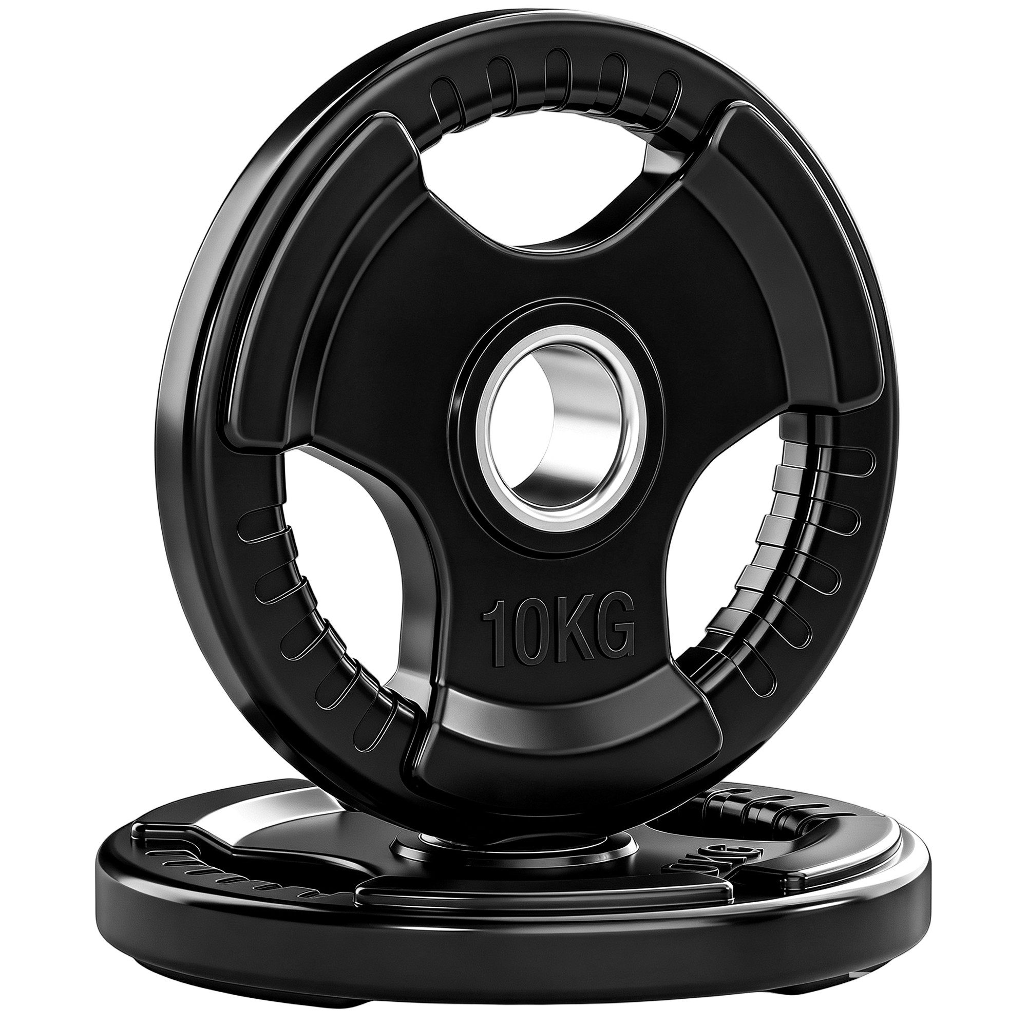 SPORTNOW Hantelscheiben 2er-Set, Tri-Grip 2 x 10 KG gummierte Olympiascheiben, 20 kg, (mit 5 cm Bohrung, drei Griffen, 2-tlg., Gewichtsscheiben), für Gewichtheben, Krafttraining
