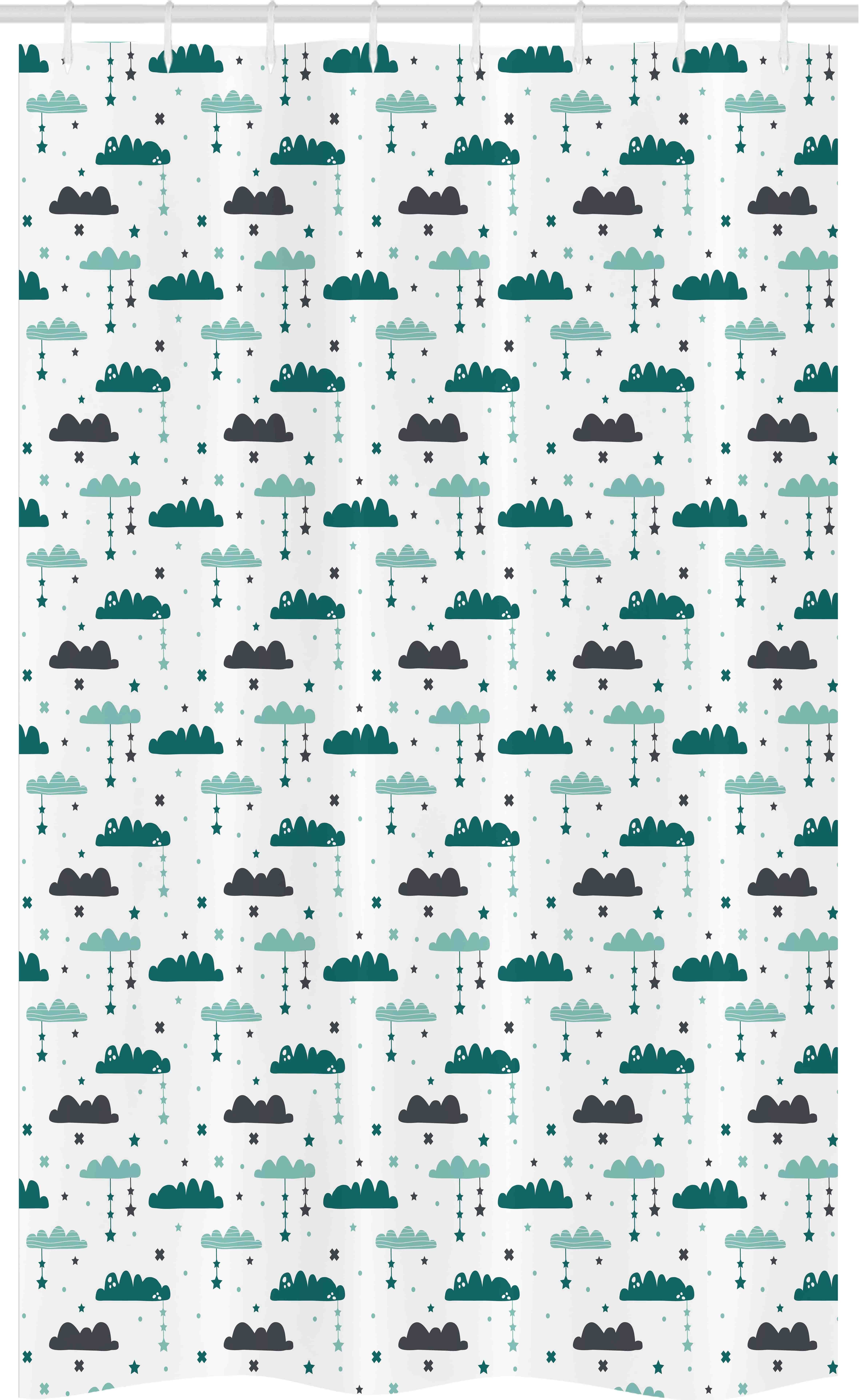 Abakuhaus Duschvorhang Badezimmer Deko Set aus Stoff mit Haken Breite 120 cm, Höhe 180 cm, skandinavisch Sterne Wolken Nacht